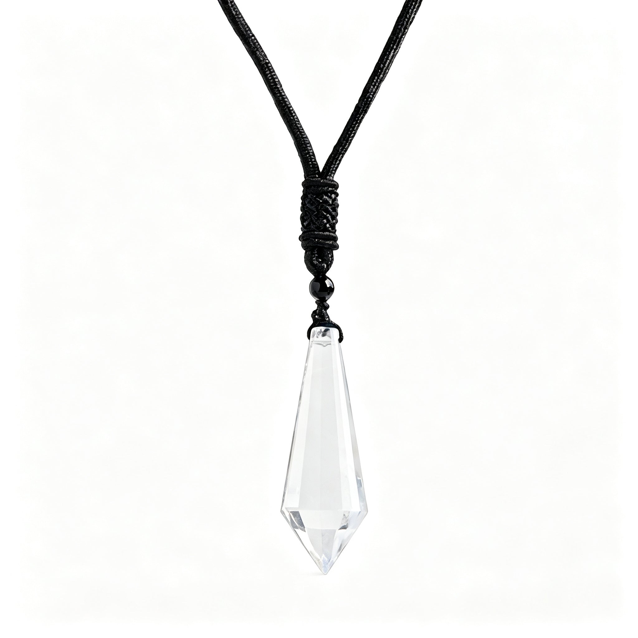 RYS 12 Facet Natural Crystal Pendulum Pendant, Raw Stone Dowsing Pendulum for Meditation Divination, Healing Crystal Jewelry