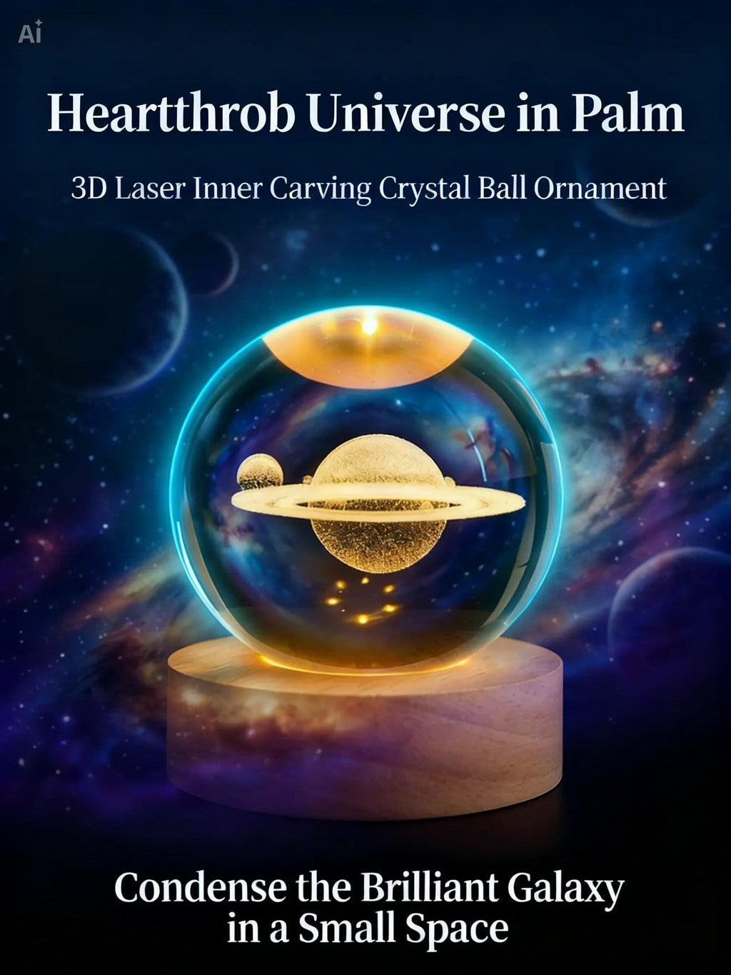 RYS 3D Inner Carving Crystal Ball Night Light | Starry Sky Planet USB Lamp | Home Decor & Creative Gift