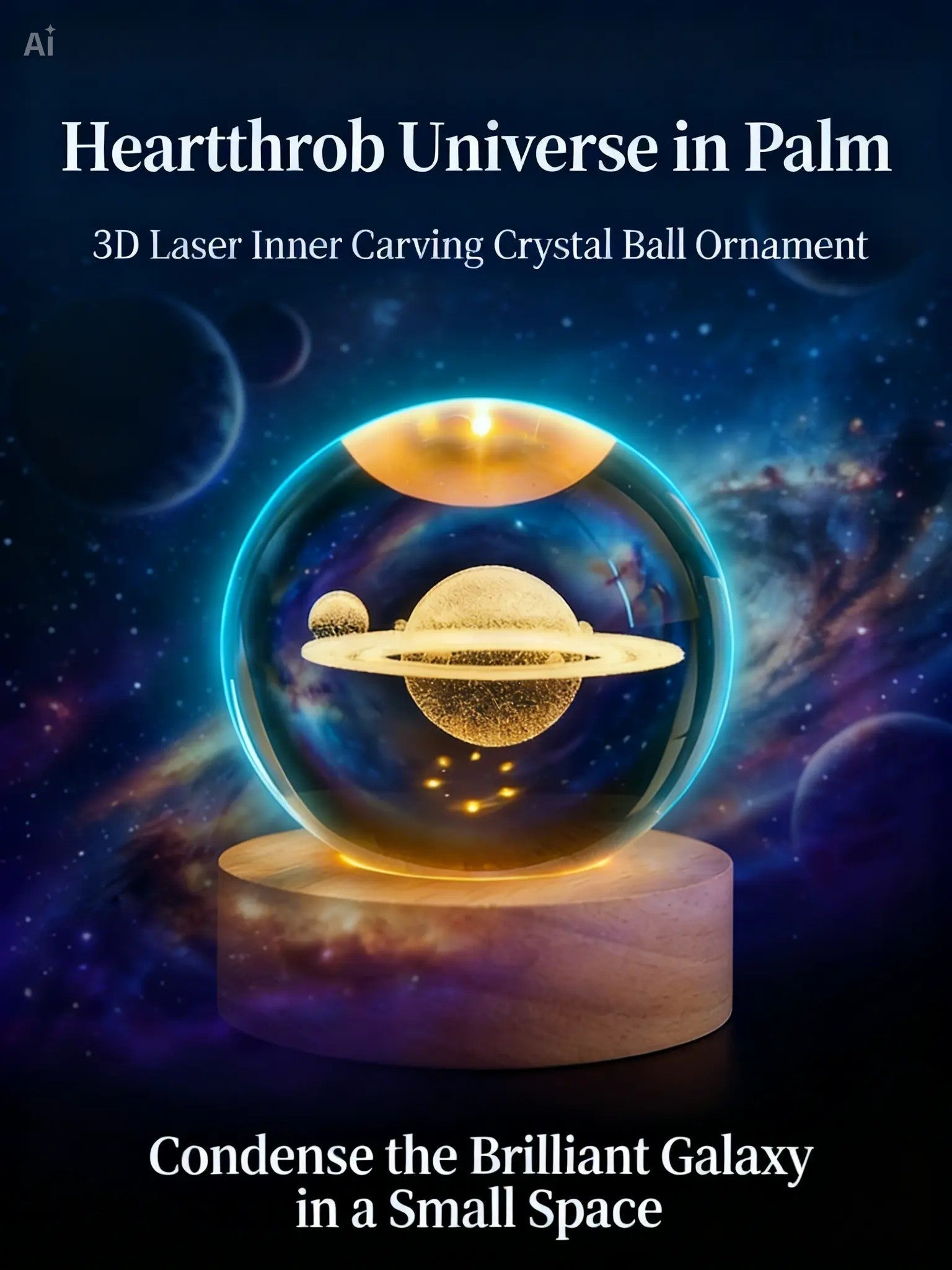 RYS 3D Inner Carving Crystal Ball Night Light | Starry Sky Planet USB Lamp | Home Decor & Creative Gift