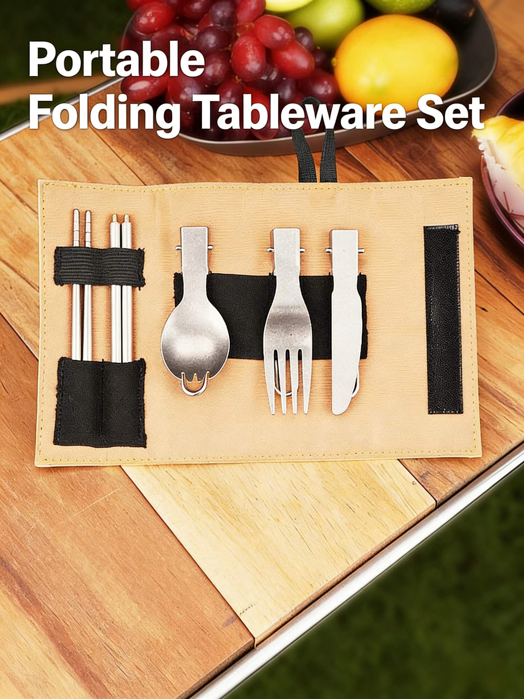 SNR Reines Titan Faltbares Besteckset, Leichtgewicht Gabel Löffel Essstäbchen 4-teiliges Set für Outdoor Camping