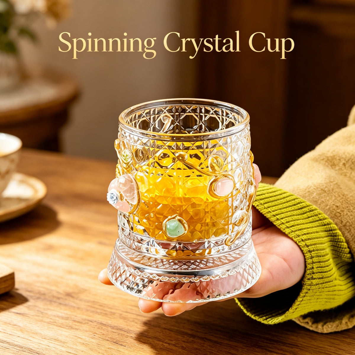 RYS Spinning Crystal Whiskey Glass Handmade Enamel Flower Tumbler