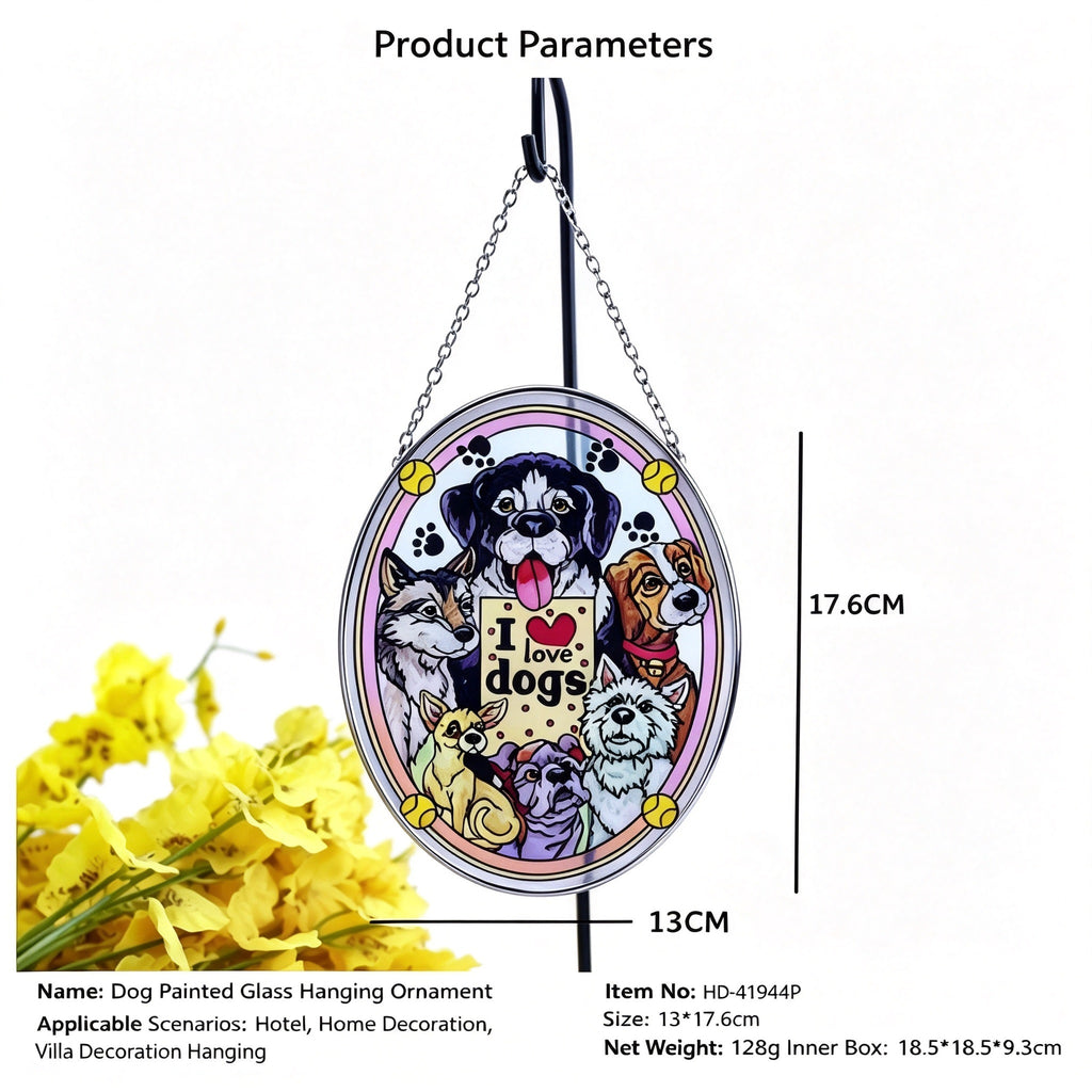 YAP Dog Themed Stained‑Glass Suncatcher Hanging Ornament, Window Wall Home Decor Housewarming Gift