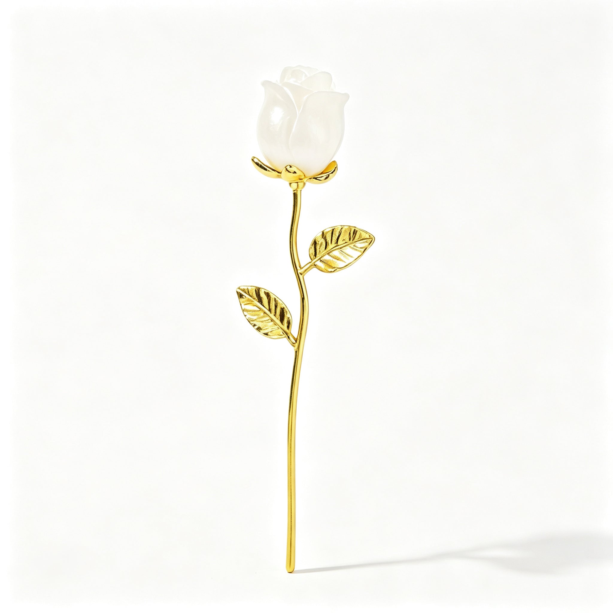 RYS Natural Crystal Rose Flower Figurine | Hand-Carved Gemstone Rose with Gold/Silver Metal Stem - Valentine's & Wedding Favor Gift