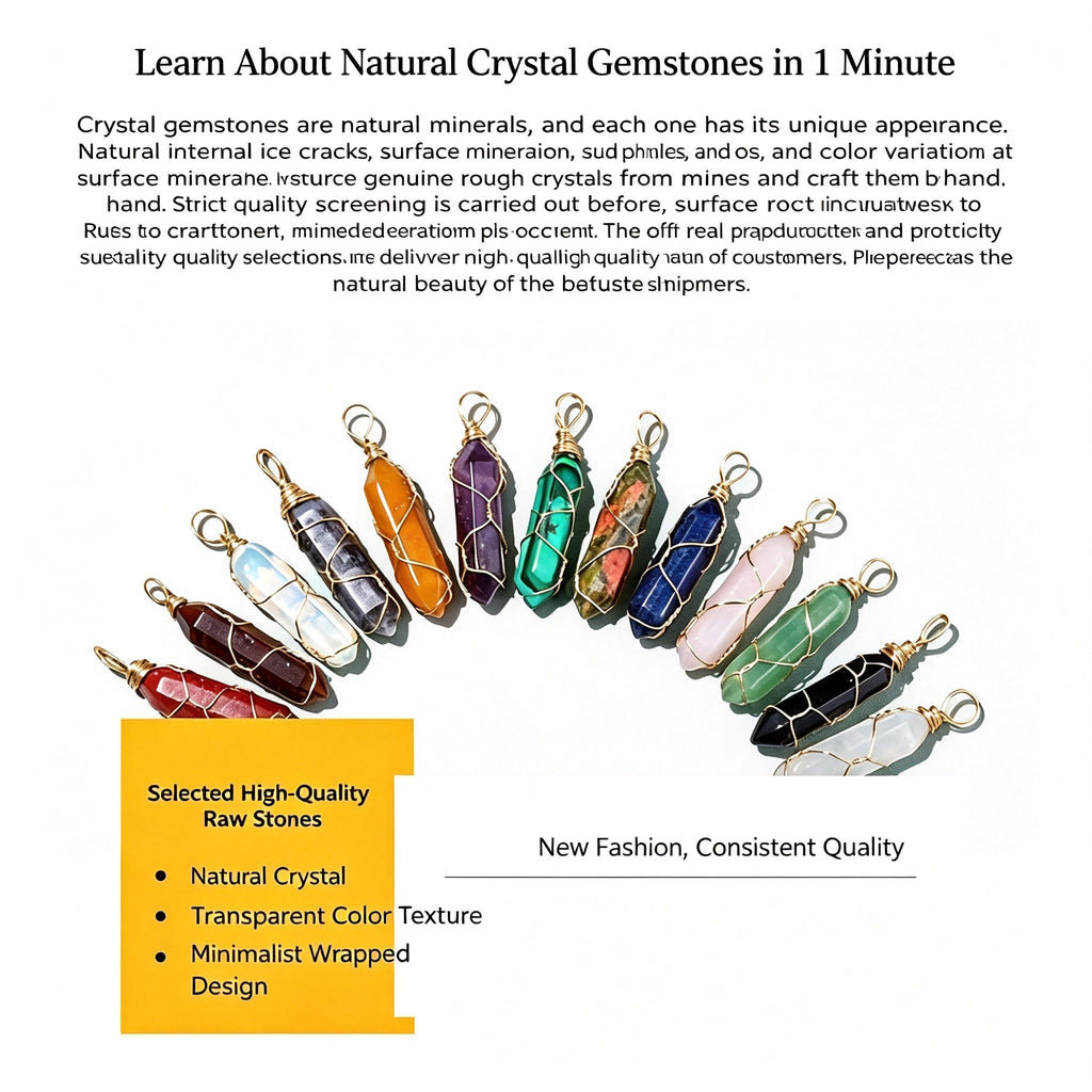 RYS Natural Hand Wire Wrapped Crystal Point Pendant Necklace, Minimalist Daily Jewelry Gift
