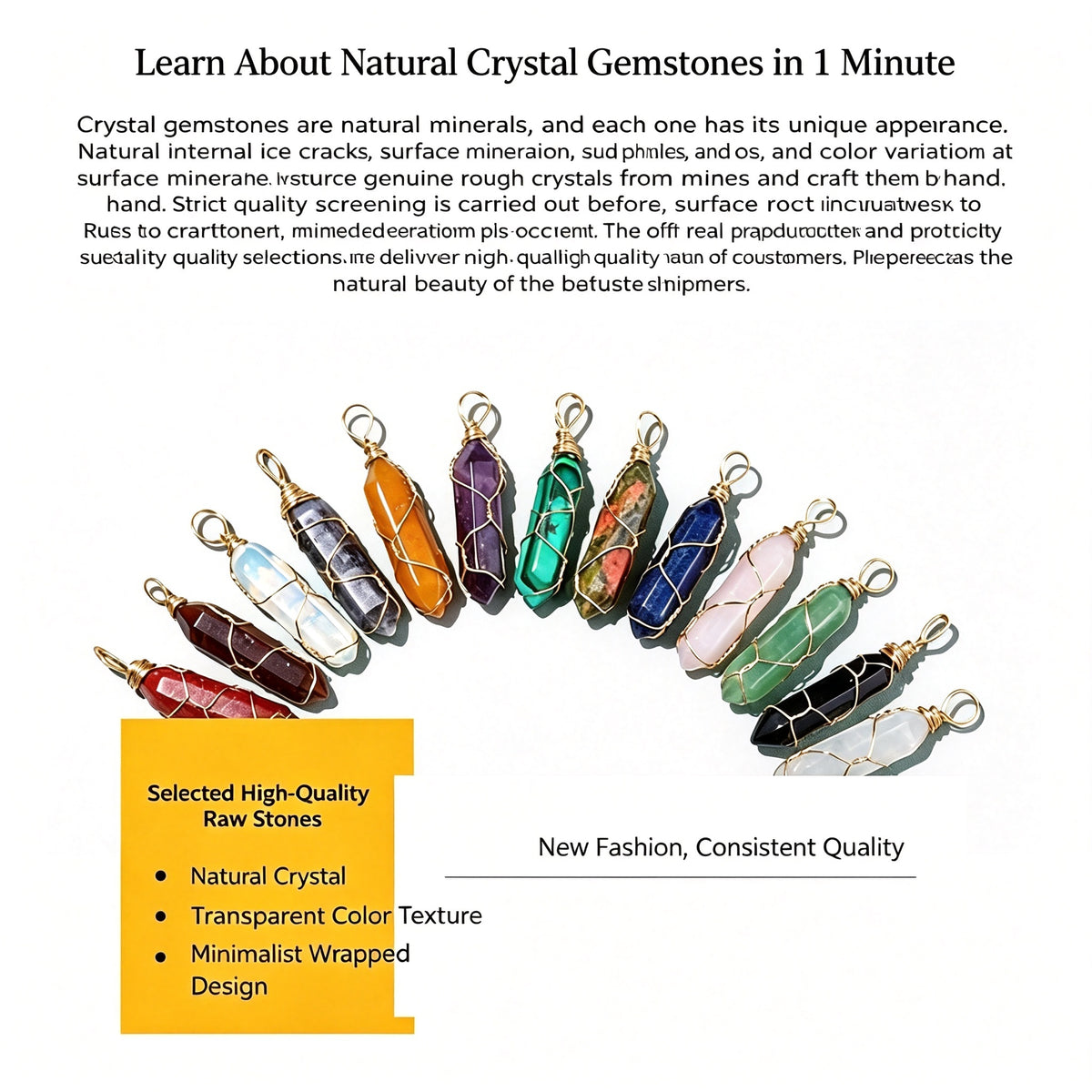 RYS Natural Hand Wire Wrapped Crystal Point Pendant Necklace, Minimalist Daily Jewelry Gift