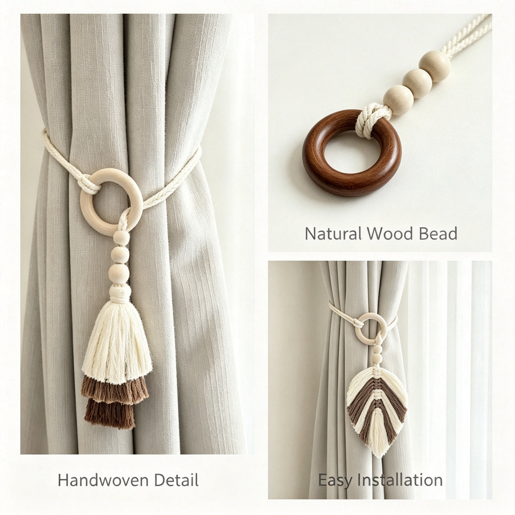 JXG Handwoven Cotton Curtain Tieback Set of 2