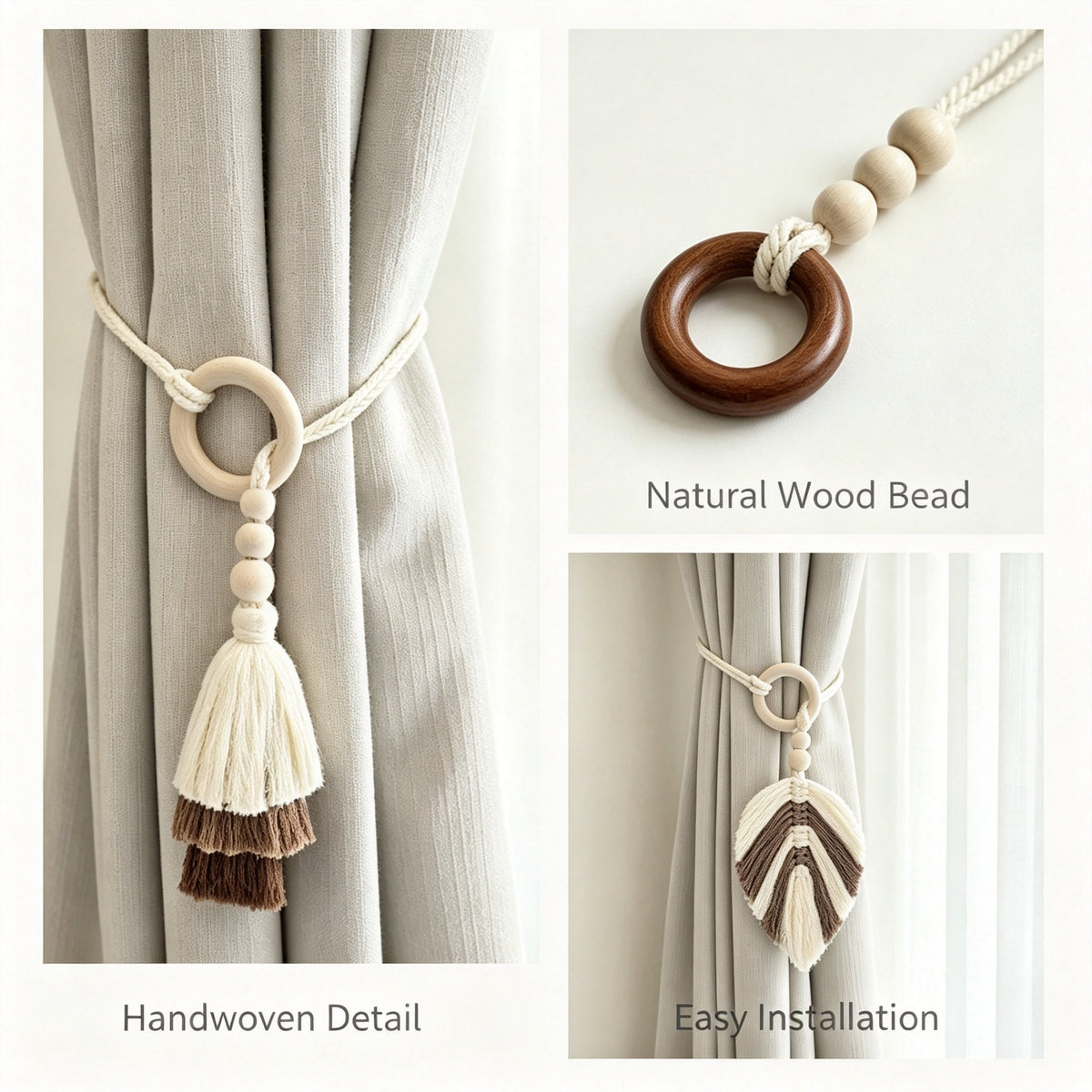 JXG Handwoven Cotton Curtain Tieback Set of 2