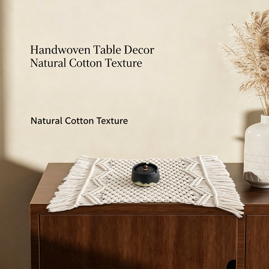 JXG Handwoven Cotton Macrame Table Runner Boho Tassel Placemat