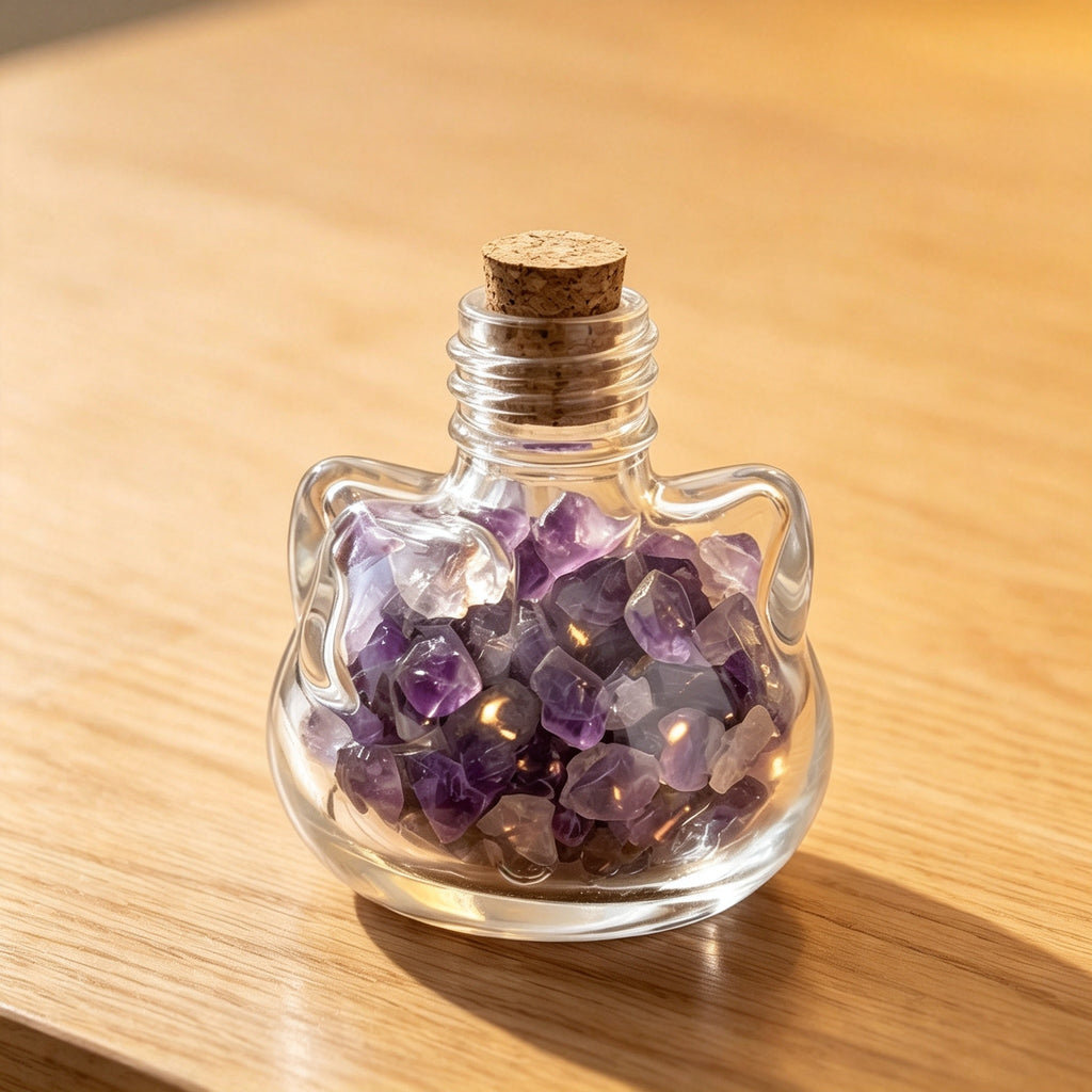 RYS Natural Crystal Chips Wish Bottle Cat Skull Shaped Glass Cork Bottle Halloween Home Decor Gift