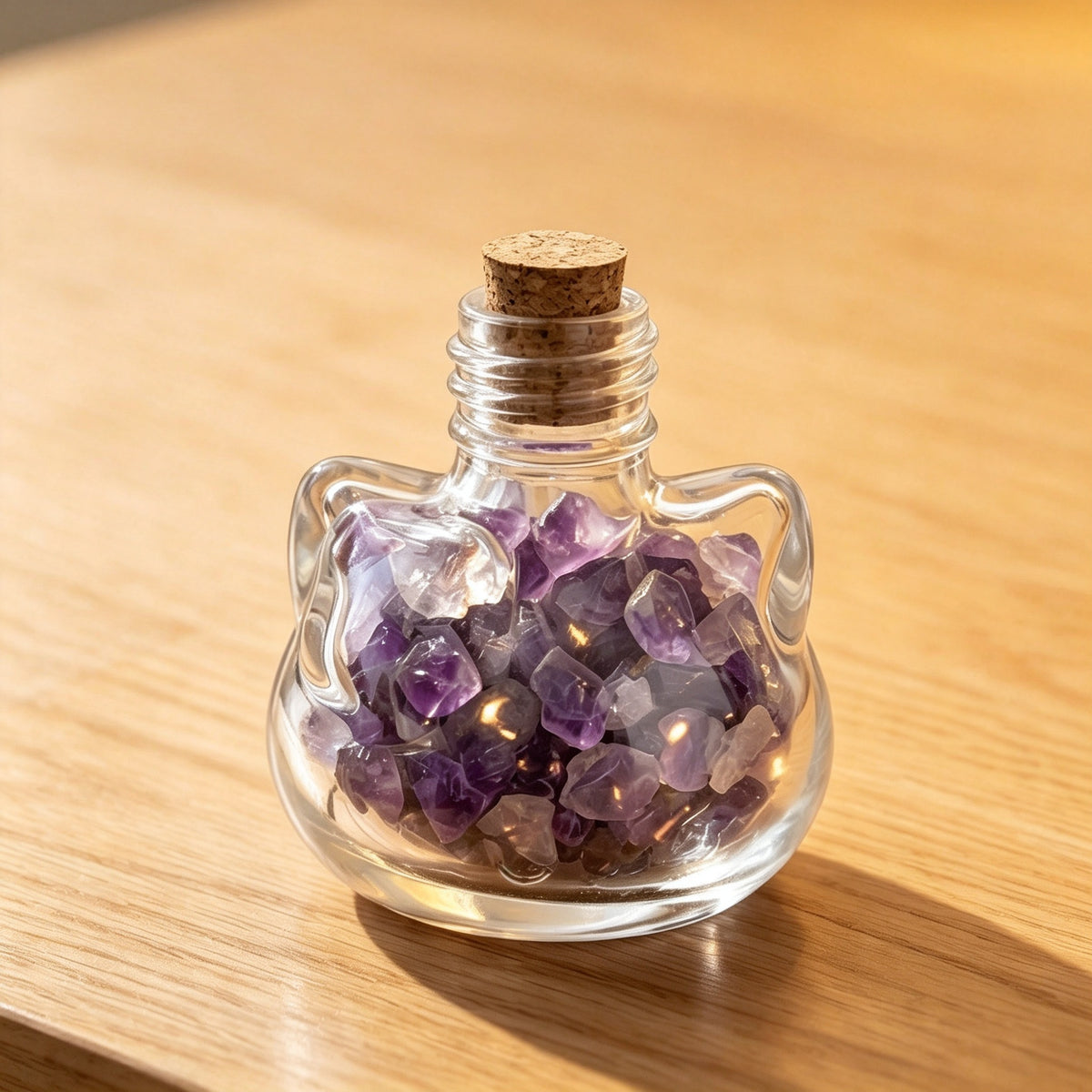 RYS Natural Crystal Chips Wish Bottle Cat Skull Shaped Glass Cork Bottle Halloween Home Decor Gift