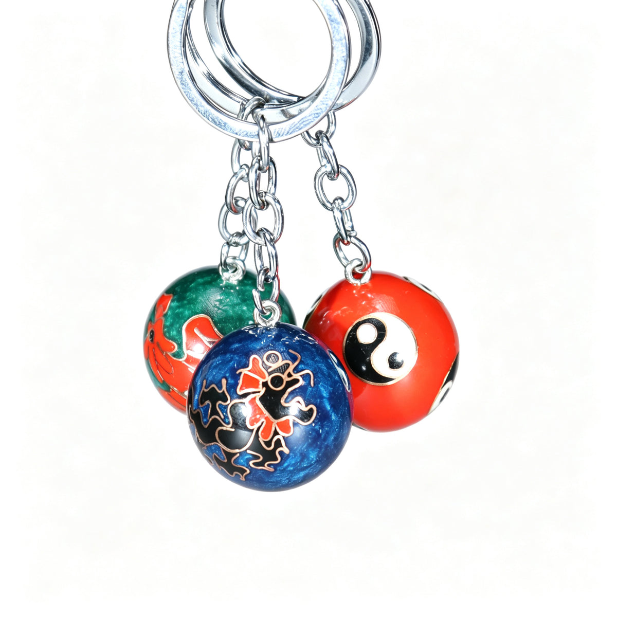 JCJ Vintage Cloisonne Enamel Bell Keychain Handmade Chinese Traditional Charm