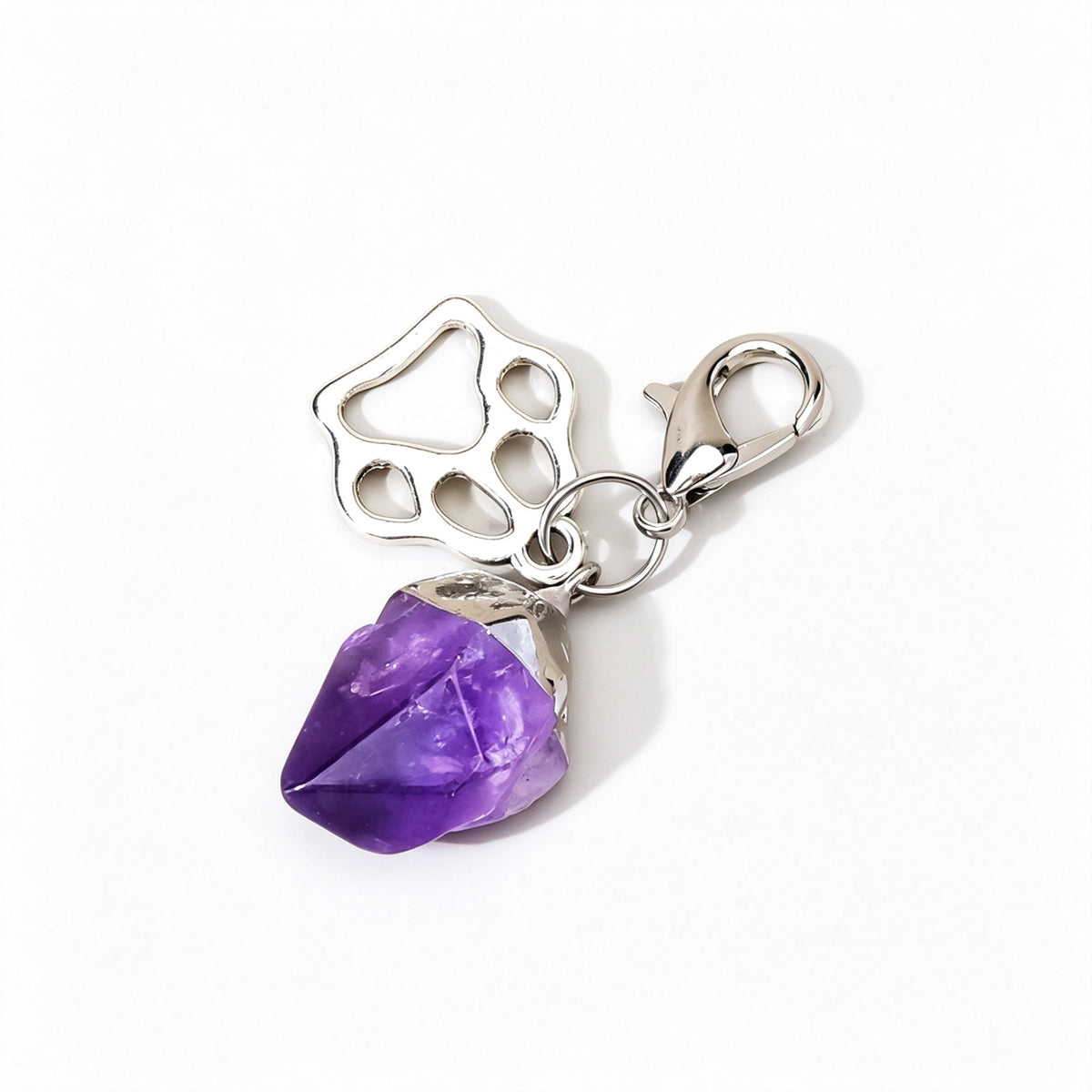 RYS Natural Amethyst Pet Pendant, DIY Crystal Keychain Bag Charm for Pets