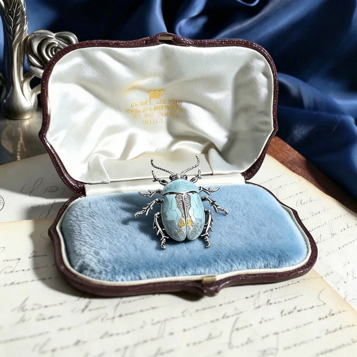 QZY Original Design Beetle Brooch Copper Hand Painted Enamel Dual‑use Lapel Pin