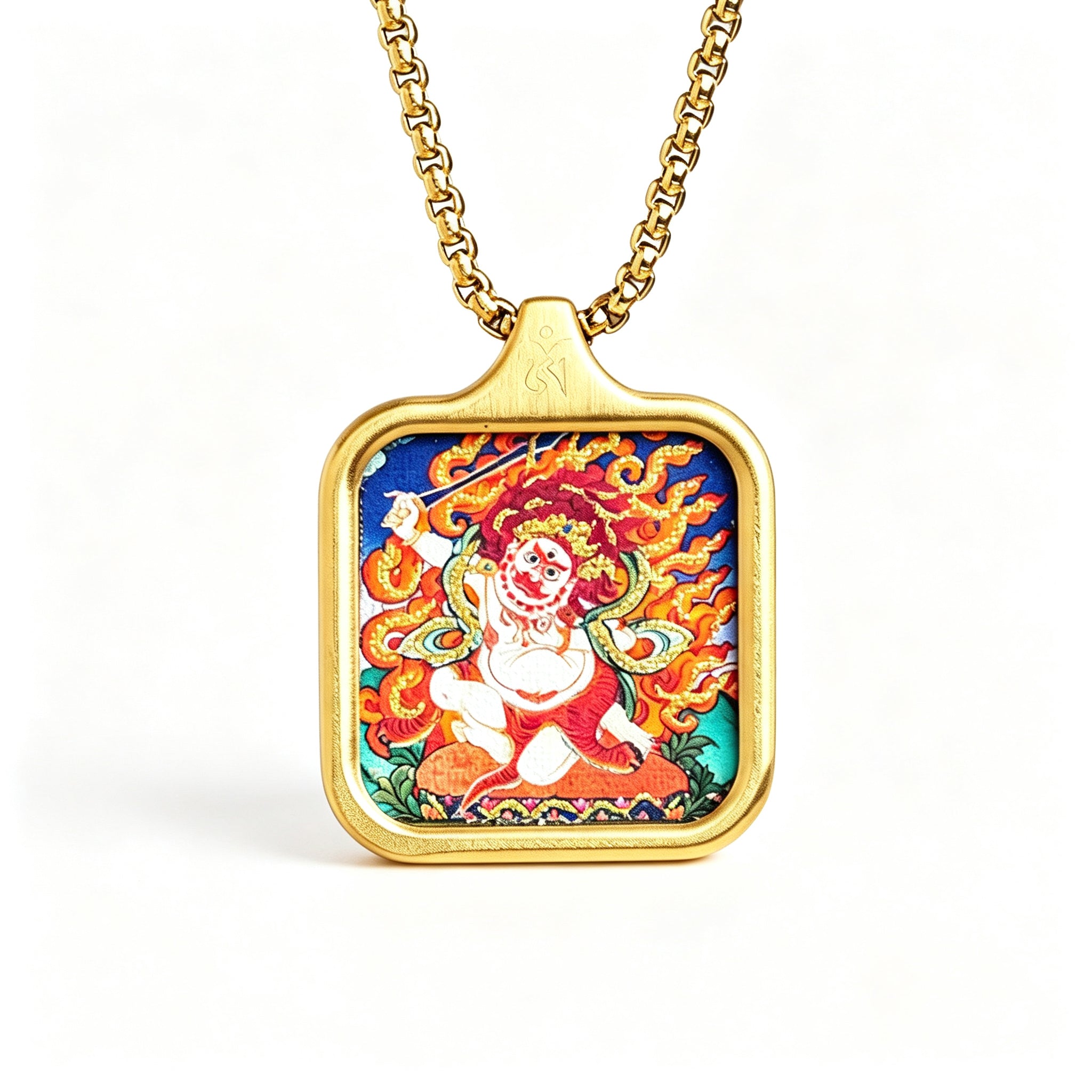 RYS Hand-Painted Thangka Buddha Pendant Necklace | 18K Gold Plated Alloy | Tibetan Patron Saint Amulet for Zodiac Signs | Spiritual Protection Jewelry