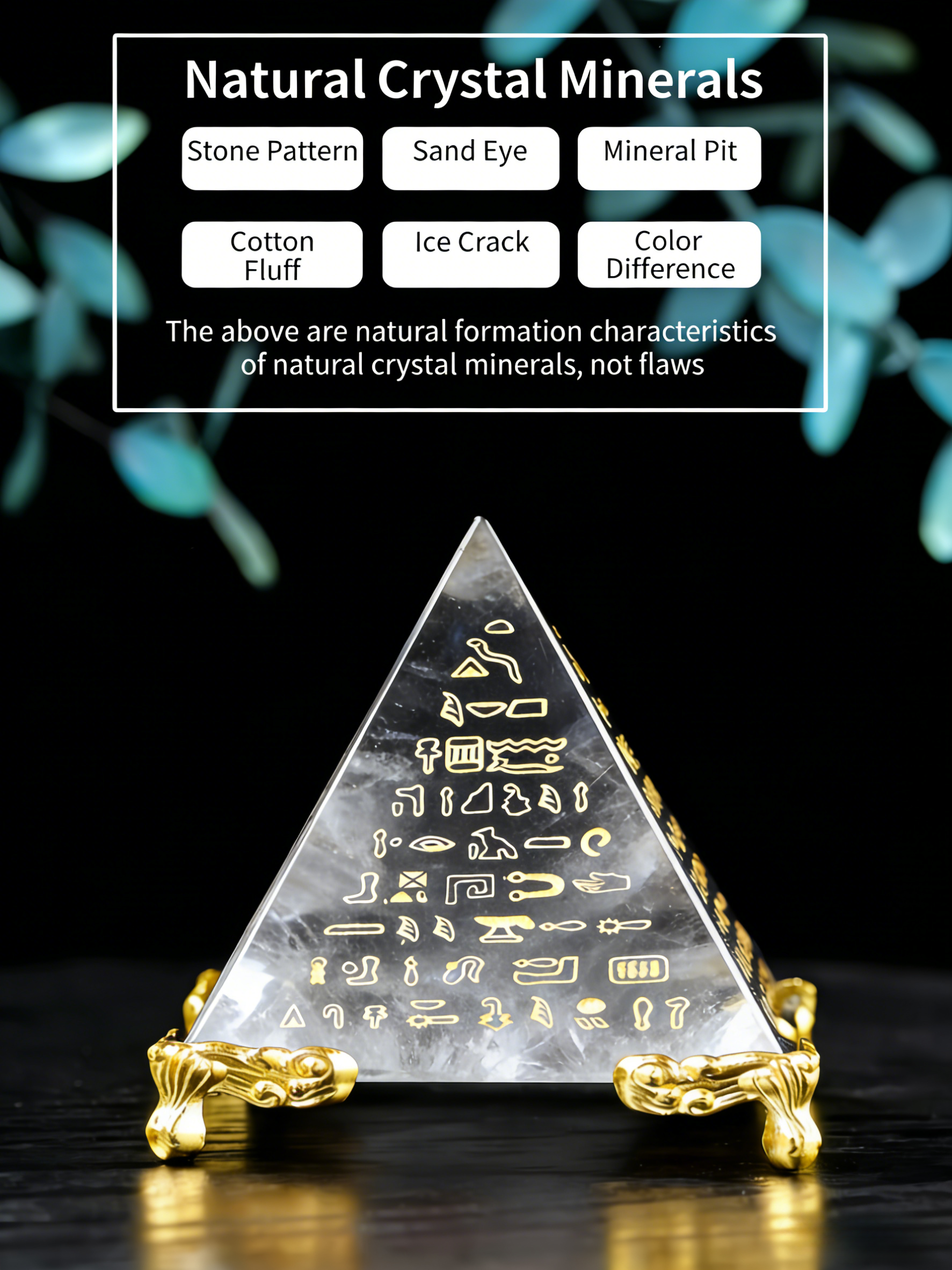 RYS Natural Obsidian & Clear Quartz Crystal Pyramid with Engraved Sutra | Meditation Energy Tower for Healing & Spiritual Decor