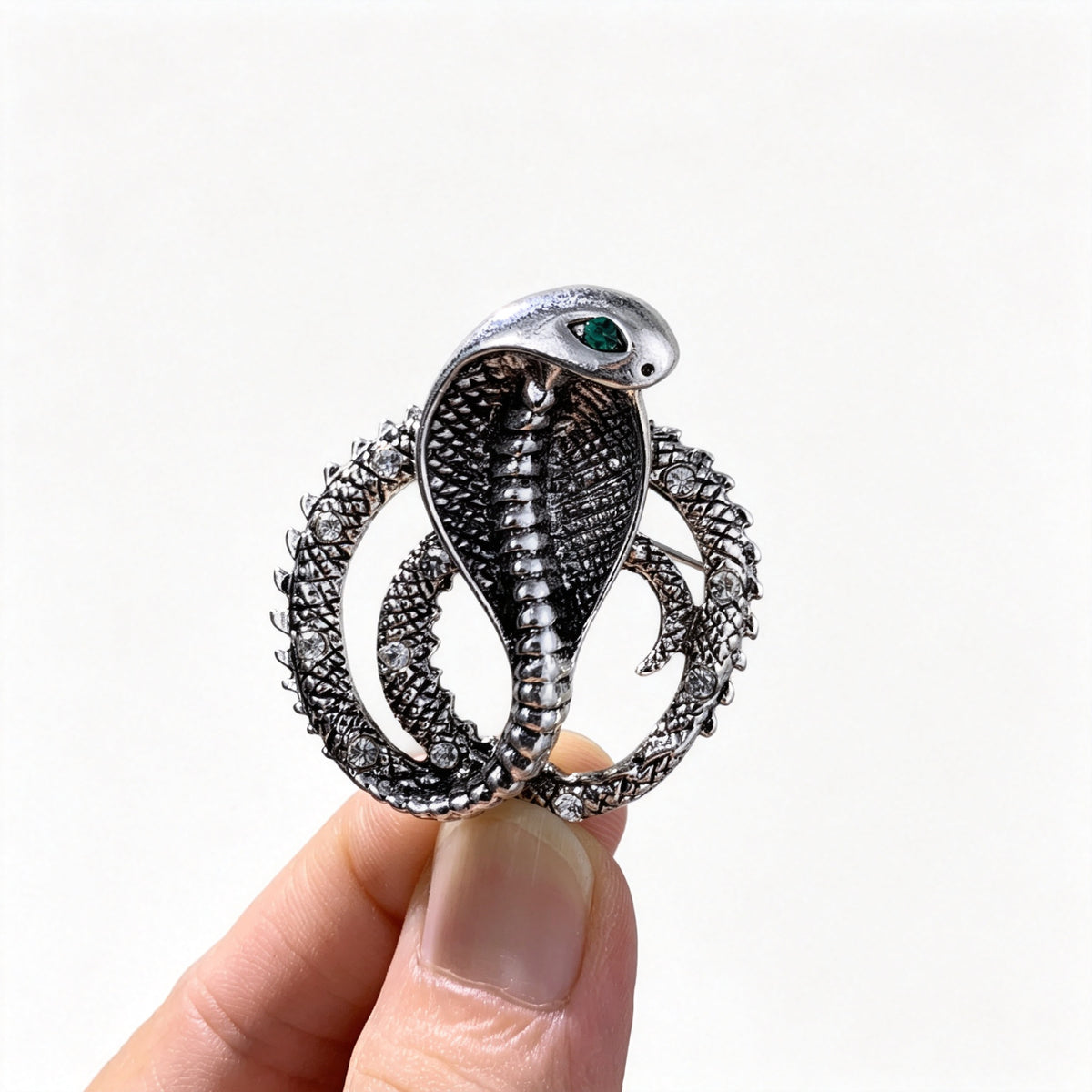 QZY Vintage Cobra Rhinestone Brooch, Electroplated Copper Unisex Statement Decor Pin