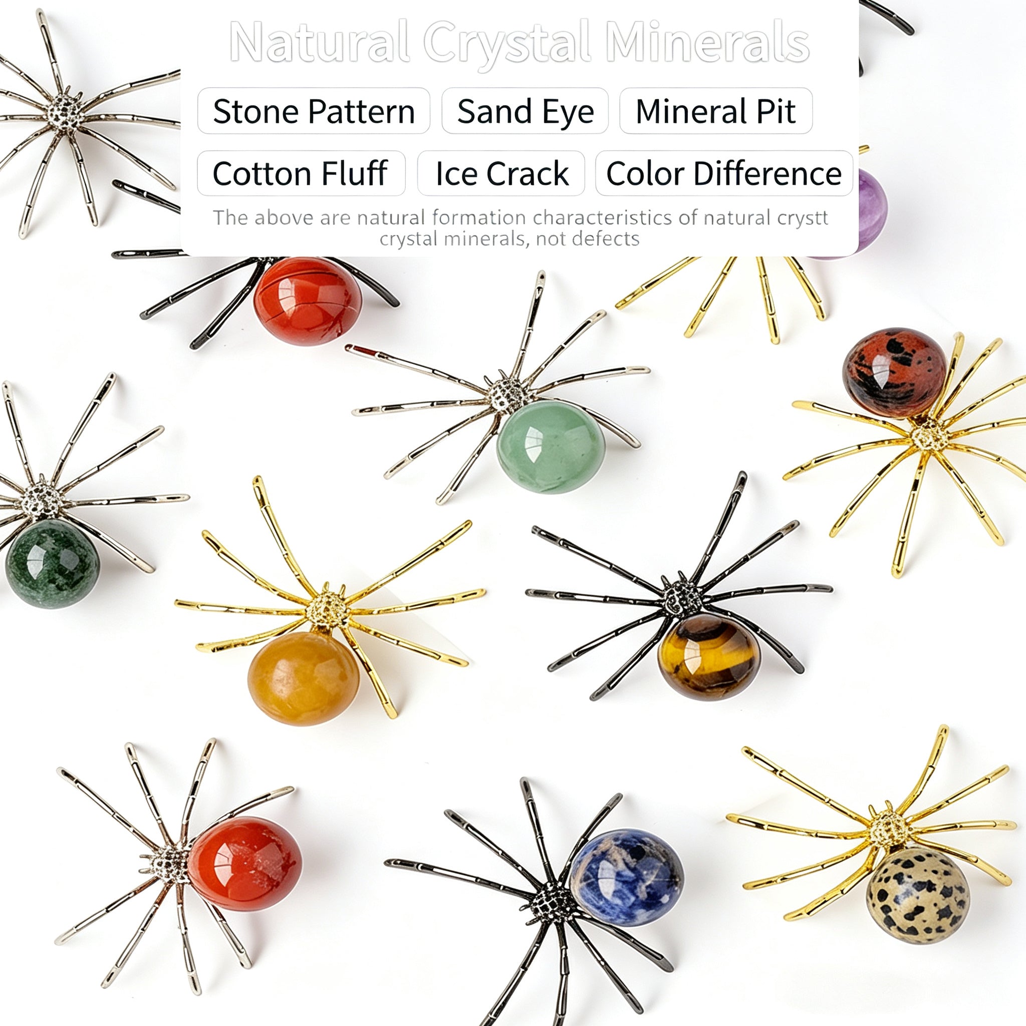 RYS Natural Crystal Ball Alloy Spider Figurine