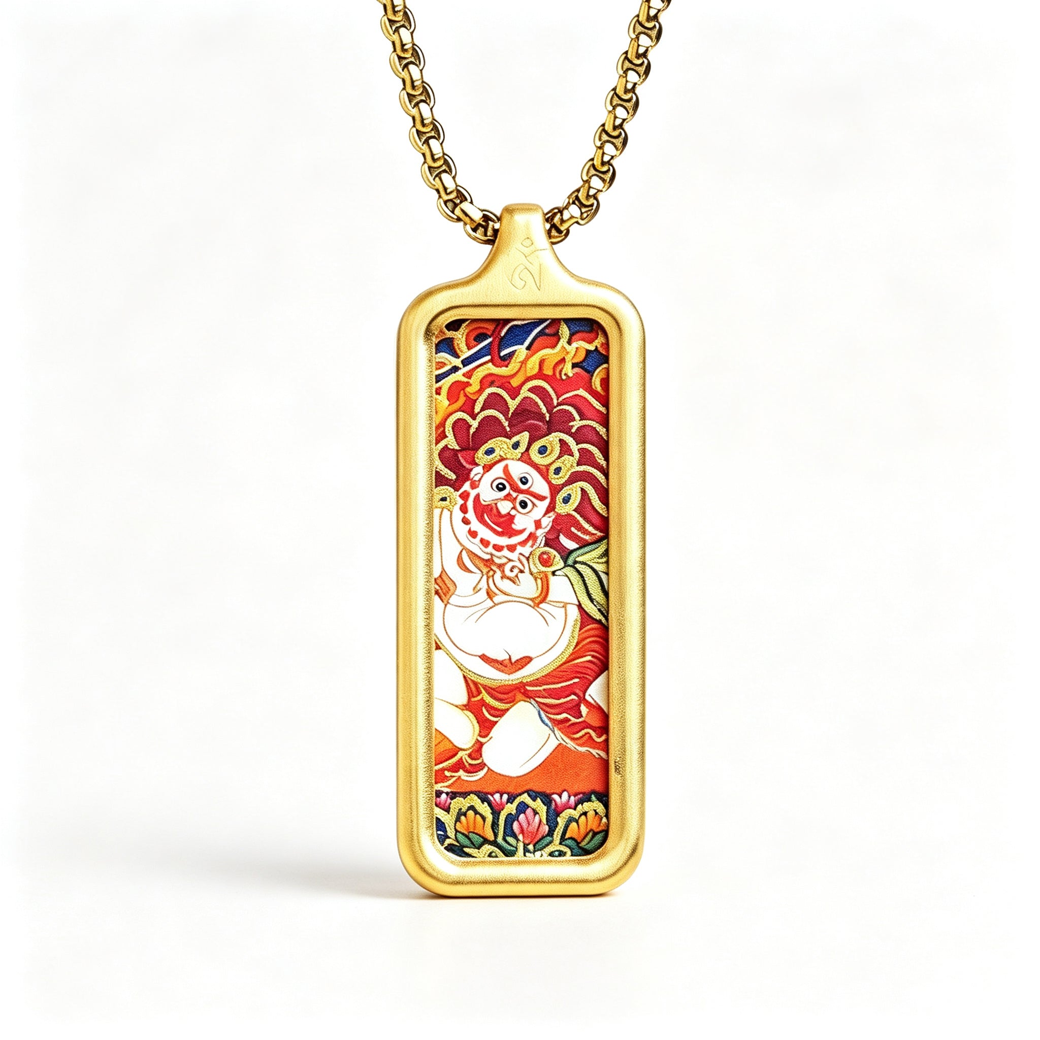RYS Hand-Painted Thangka Buddha Pendant Necklace | 18K Gold Plated Alloy | Tibetan Patron Saint Amulet for Zodiac Signs | Spiritual Protection Jewelry