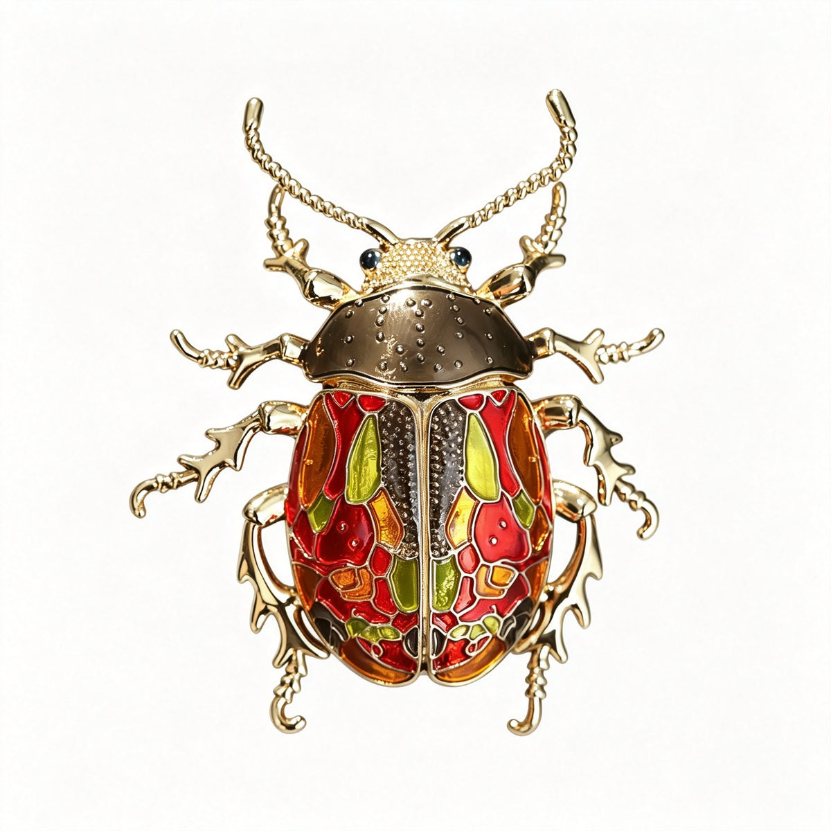 QZY Original Design Beetle Brooch Copper Hand Painted Enamel Dual‑use Lapel Pin