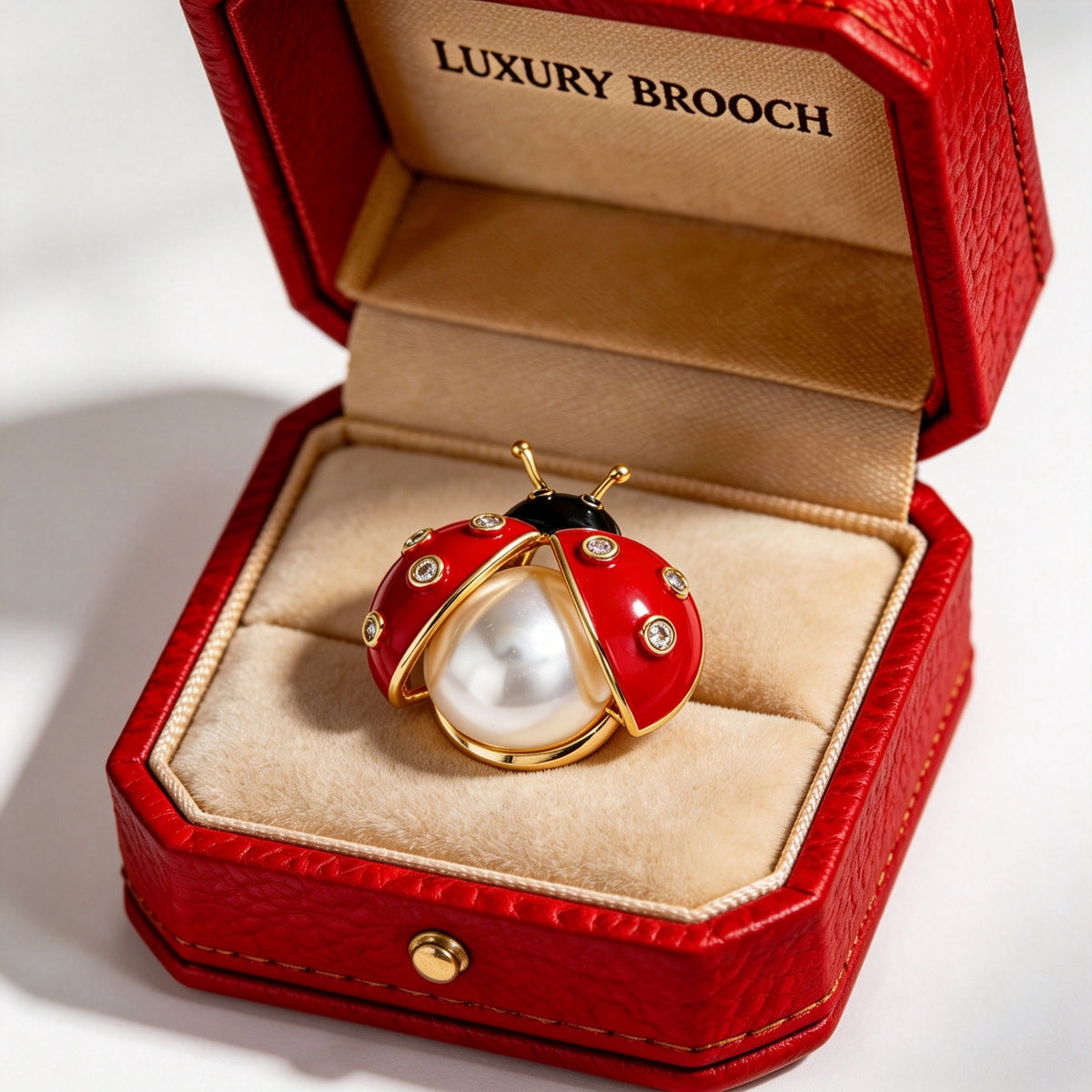 QZY Enamel Pearl Ladybug Brooch Magnetic Insect Lapel Pin Cute Animal Accessory