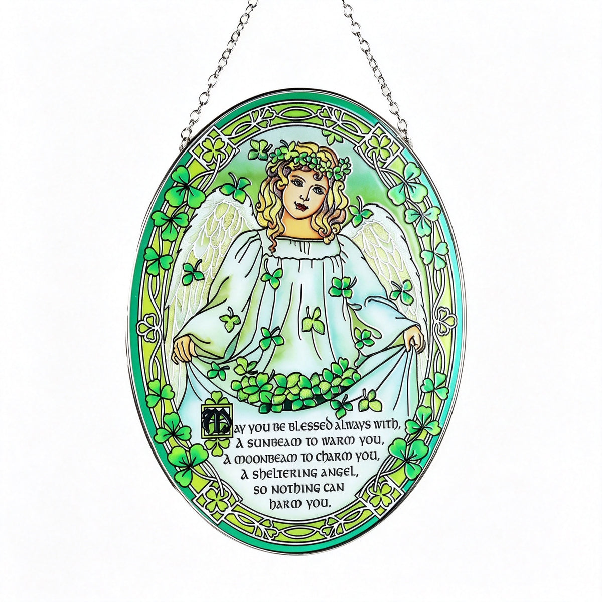 YAP Stained Glass Suncatcher Hanging Ornament, Angel Clover Window Wall Decor, Pastoral Home Gift