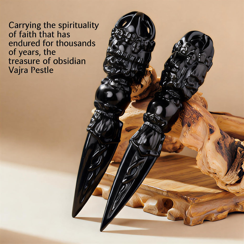 RYS Natural Obsidian Vajra Pestle Carving | Hand-Carved Phurba Dagger | Spiritual Protection Crystal Decor for Altar & Meditation