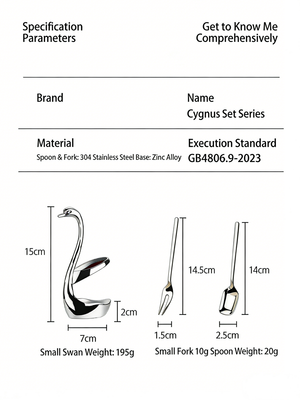 HGD 304 Stainless Steel Fruit Spoon & Fork Set | Swan Base Holder | Modern Minimalist Tableware Kit