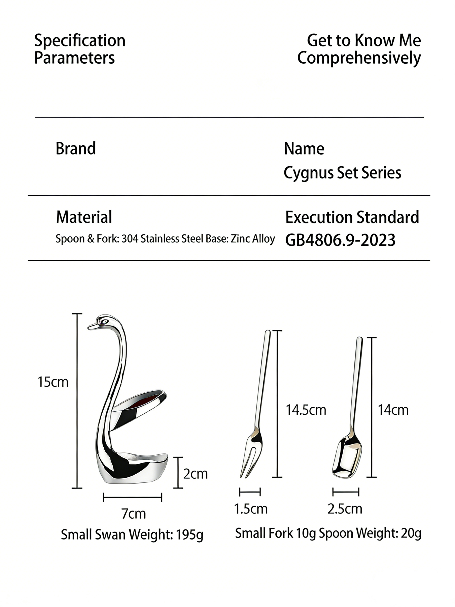 HGD 304 Stainless Steel Fruit Spoon & Fork Set | Swan Base Holder | Modern Minimalist Tableware Kit