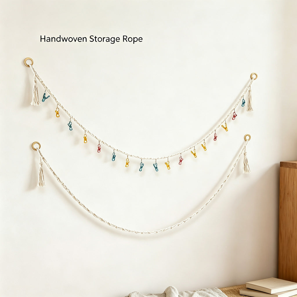 JXG Handwoven Cotton Hanging Rope Plush Toy Storage Wall Garland Ins Style Home Decor