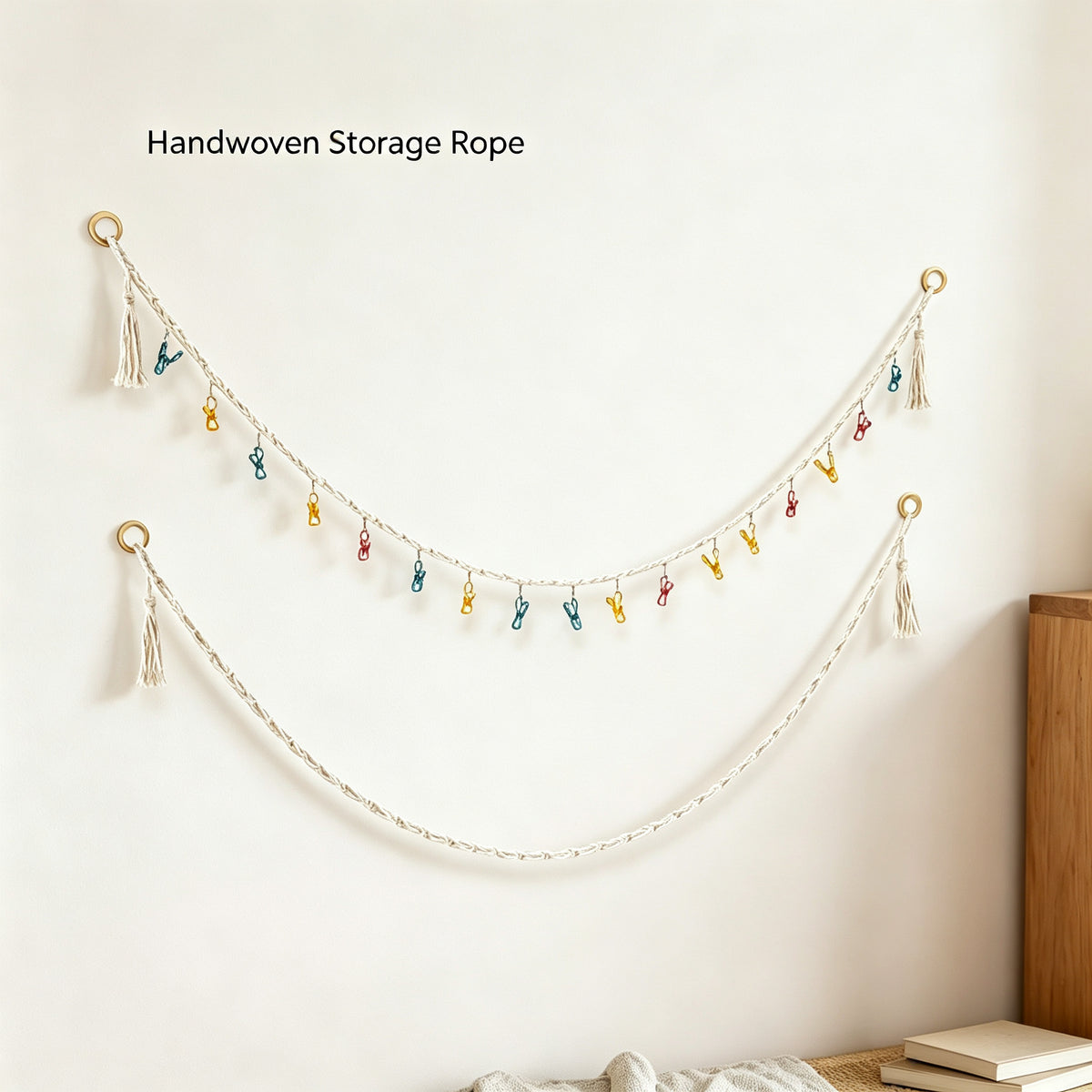 JXG Handwoven Cotton Hanging Rope Plush Toy Storage Wall Garland Ins Style Home Decor
