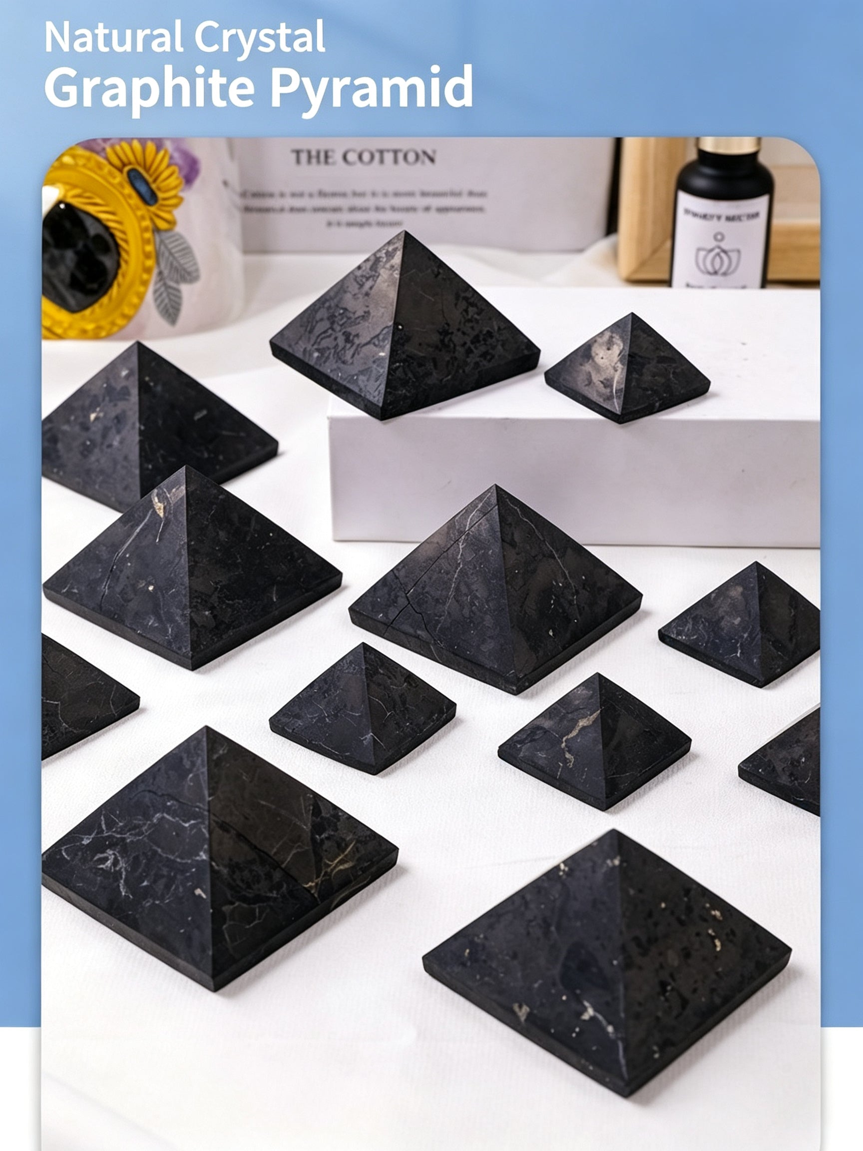 RYS Natural Russian Shungite Pyramid Ornament | Polished Raw Stone Crystal Decor (3/4/5cm)