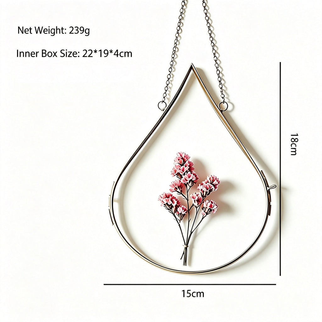 YAP Teardrop Copper Foil Glass Hanging Frame, Dried Flower Specimen Wall Ornament, Nordic Home Decor
