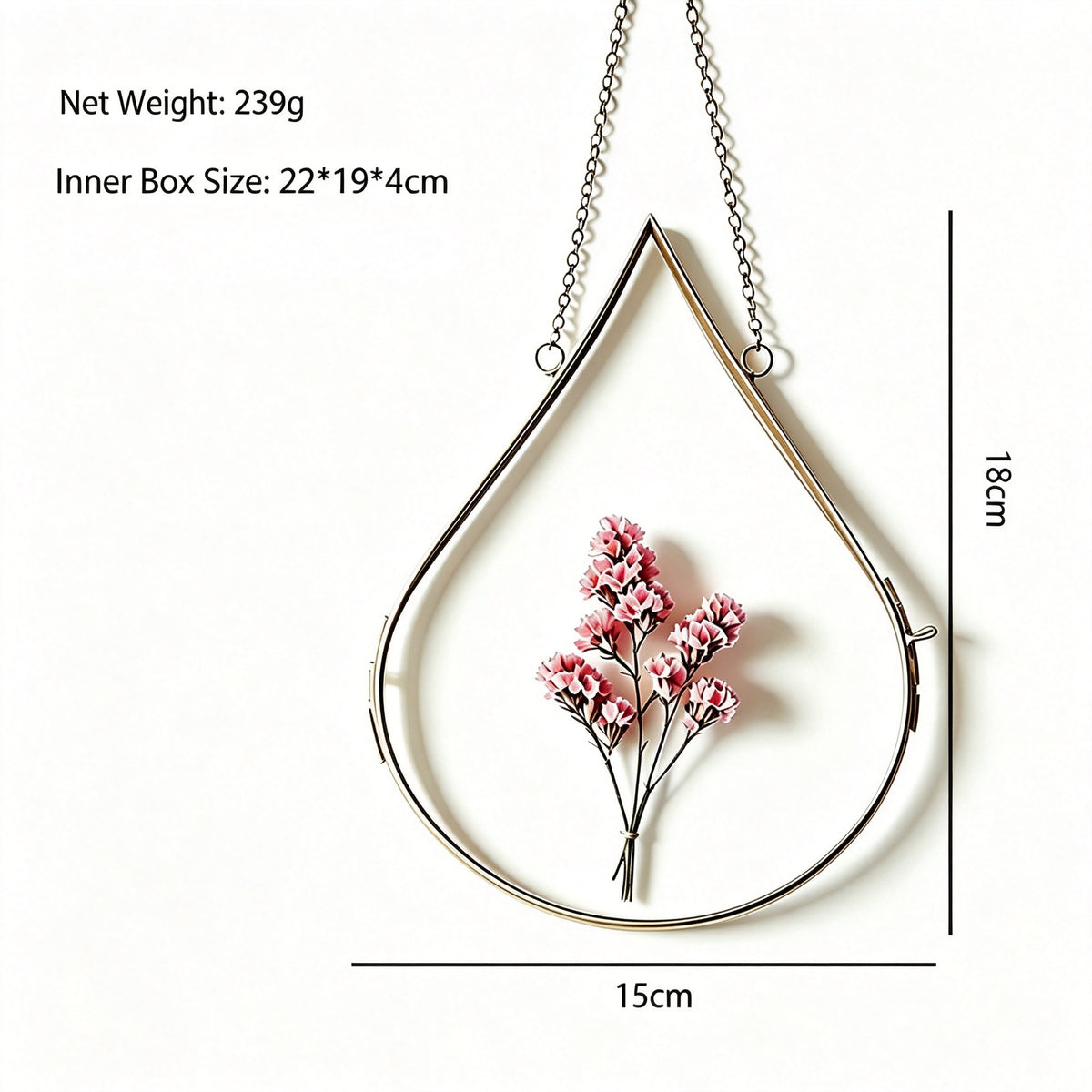 YAP Teardrop Copper Foil Glass Hanging Frame, Dried Flower Specimen Wall Ornament, Nordic Home Decor
