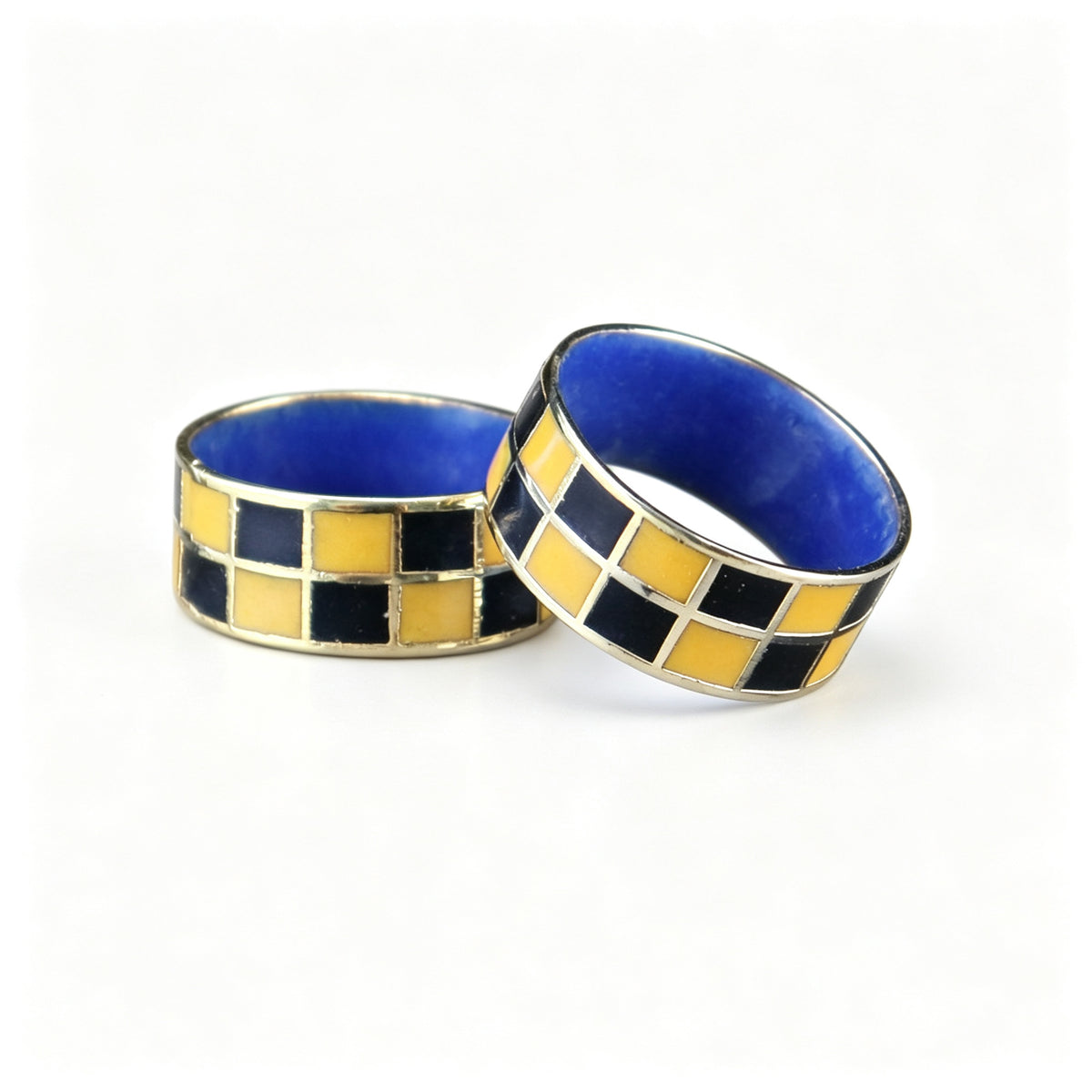 JCJ Vintage Cloisonné Enamel Checkered Ring 1980s era Chinese Collectible Jewelry