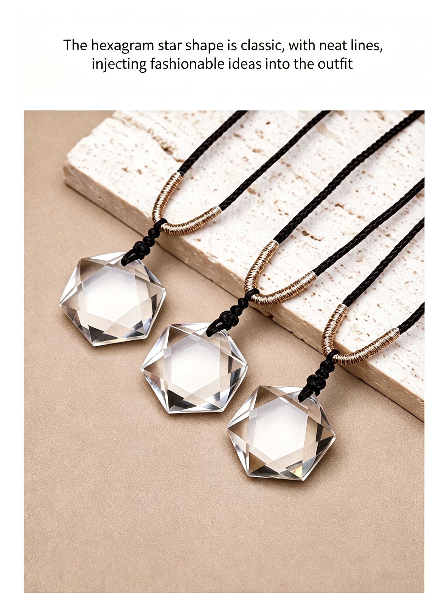 RYS Natural Clear Quartz Hexagram Pendant Necklace, 2CM Faceted Star Cut Raw Crystal Necklace, Minimalist Gemstone Jewelry Gift
