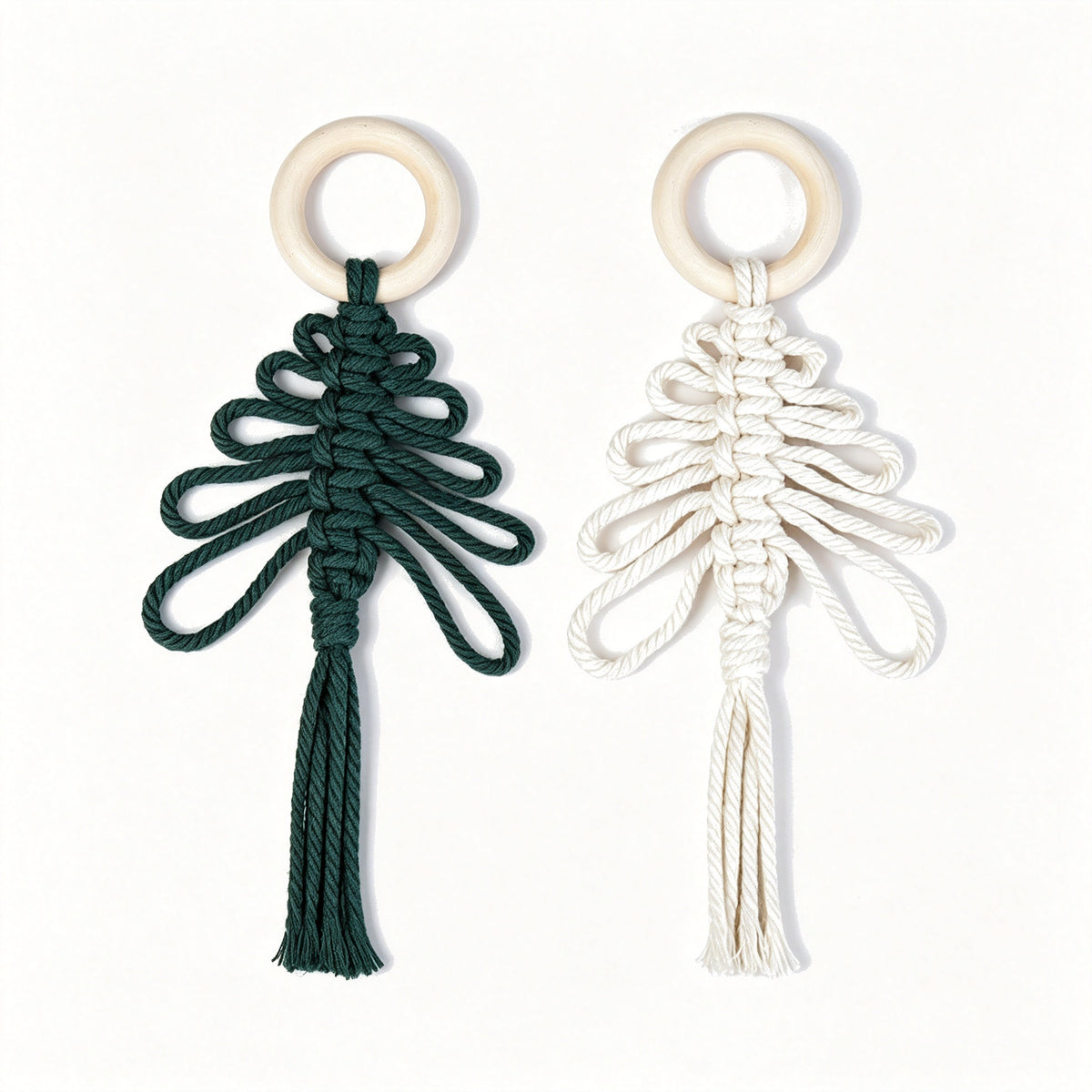 JSE Handwoven Christmas Tree Charm Keychain Boho Holiday Bag Pendant