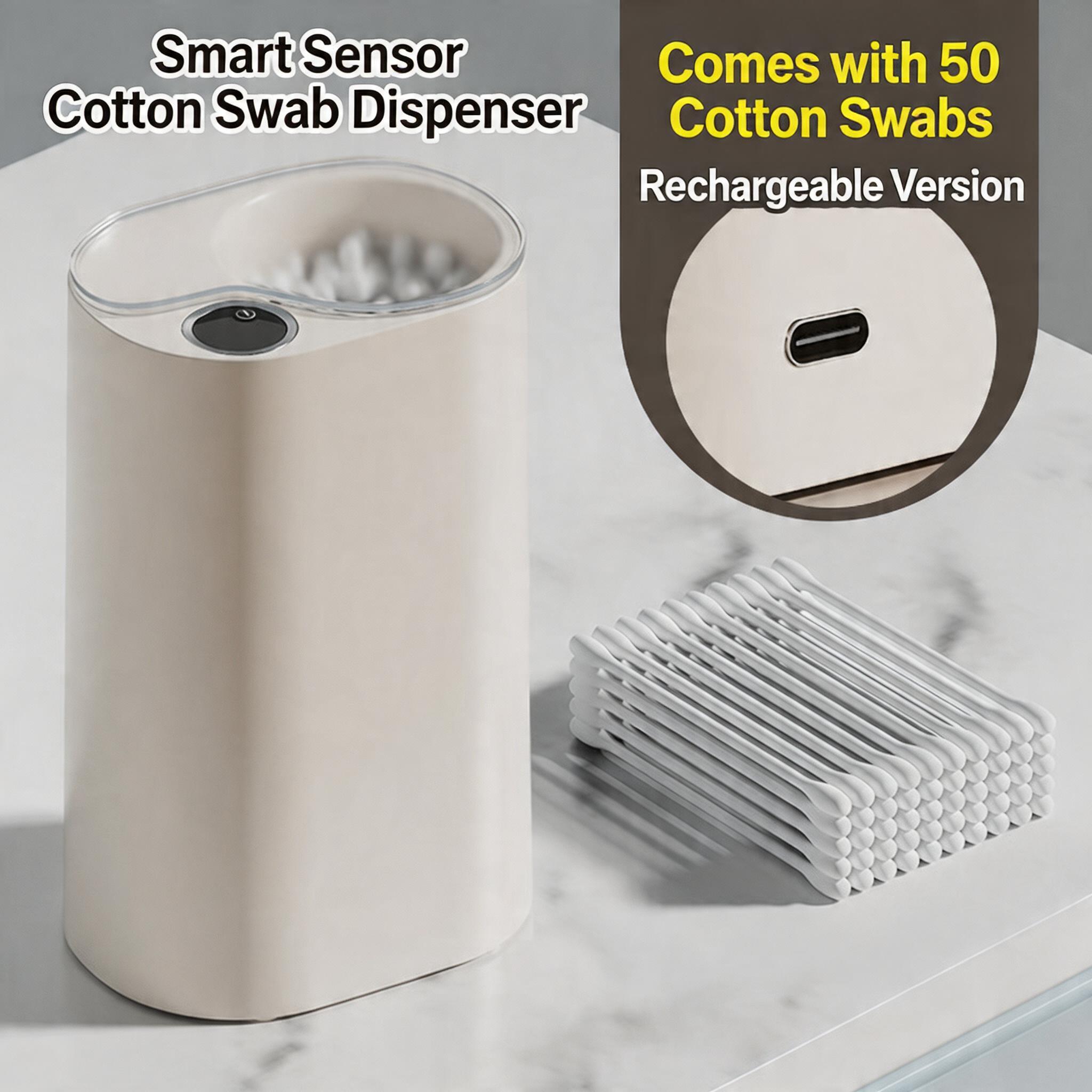 EST Automatic Sensor Cotton Swab Dispenser, Rechargeable/Battery Operated Electric Cotton Bud Storage Box for Bathroom & Home