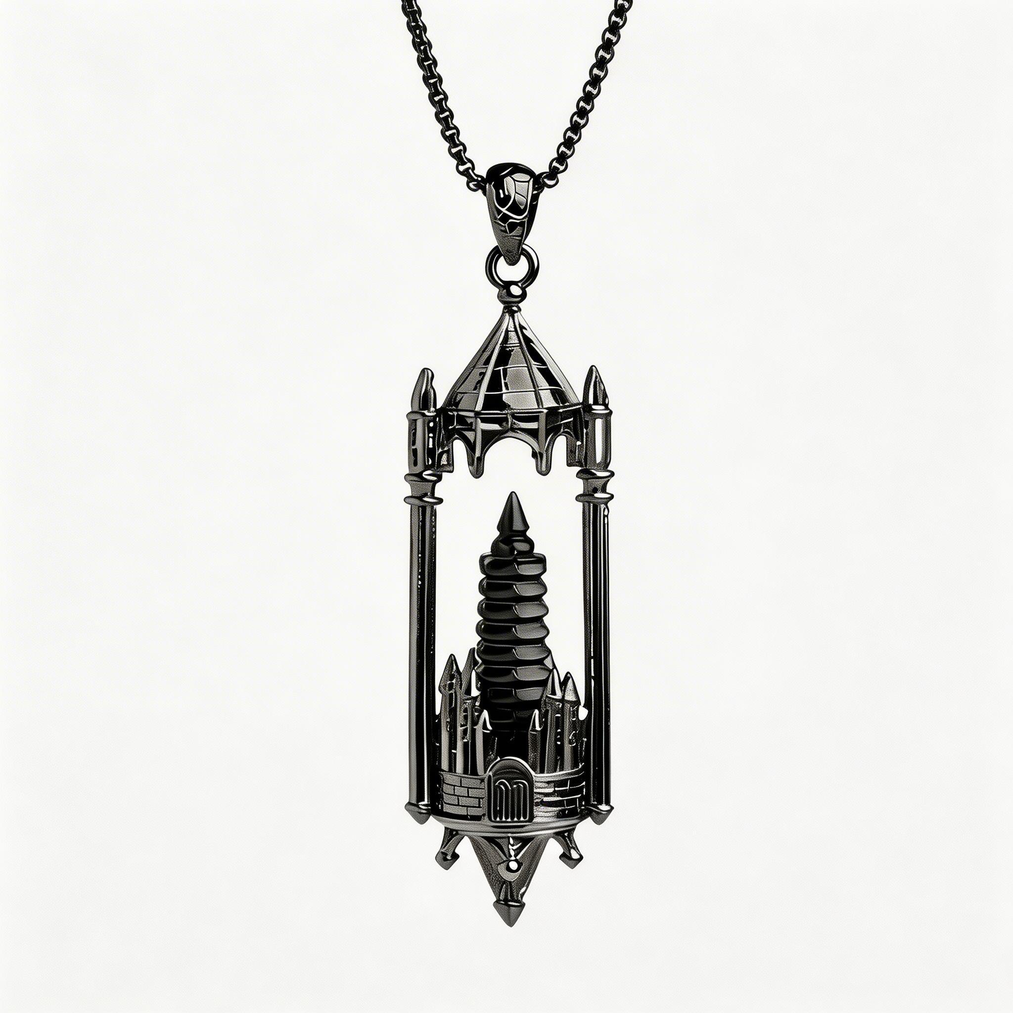 RYS Fantasy Castle Natural Crystal Point Pendant | Multi-Metal (Titanium/Silver/Gold) Options, Includes Chain
