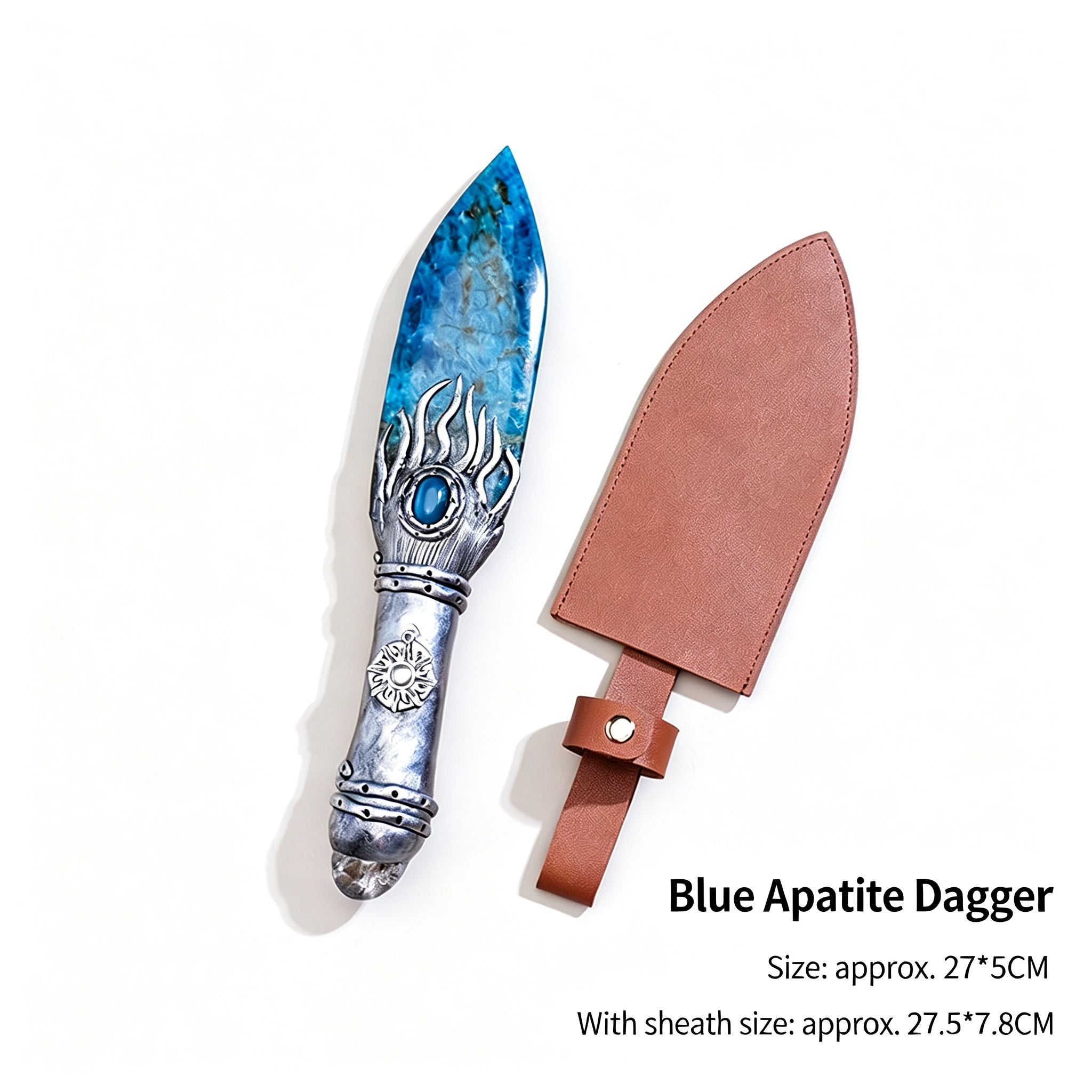 RYS Natural Obsidian Crystal Dagger with Sheath, Handmade Stone Blade & Wooden Handle, Protective Spiritual Tool