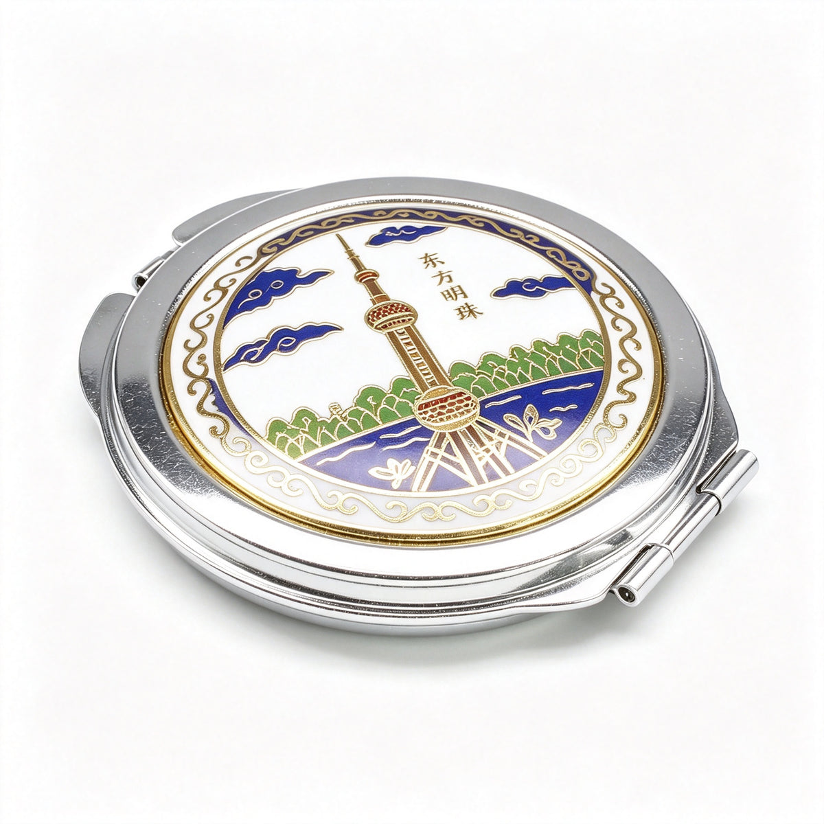 JCJ Vintage Beijing Cloisonne Compact Mirror, Antique Export‑Stock Enamel Collectible Makeup Mirror, Cultural Art Gift