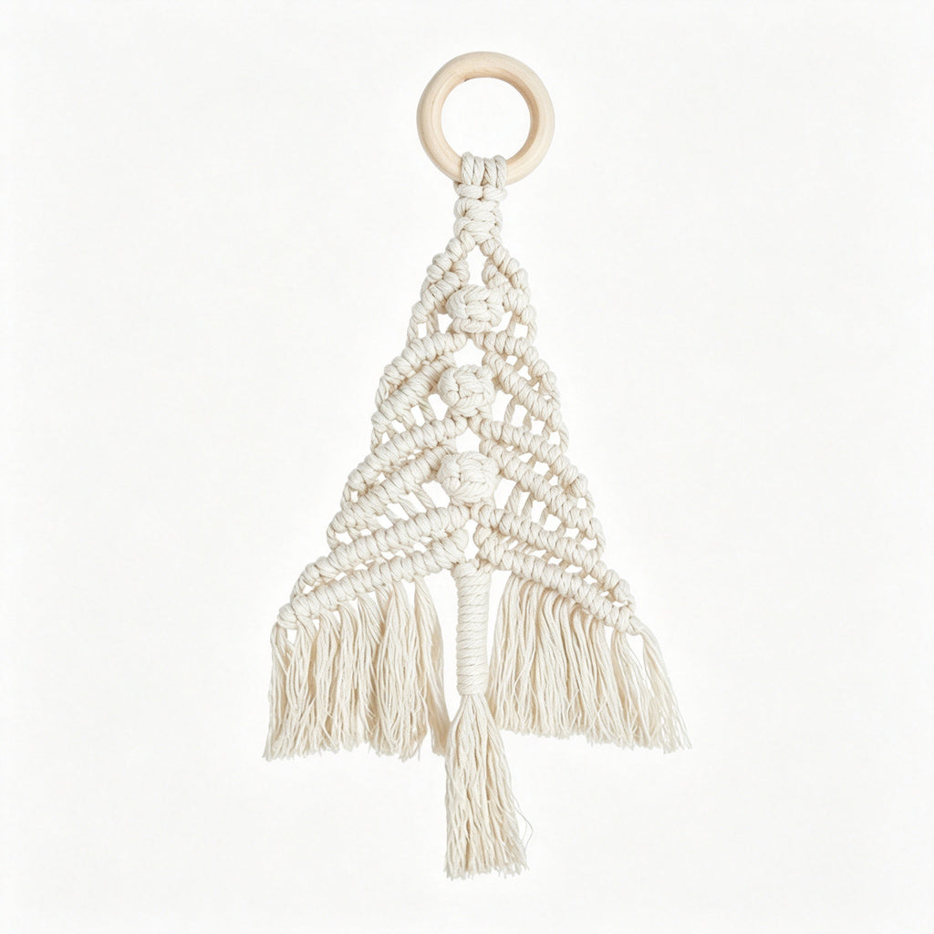 JSE Handwoven Cotton Cord Christmas Tree Wall Hanging Boho Holiday Decor