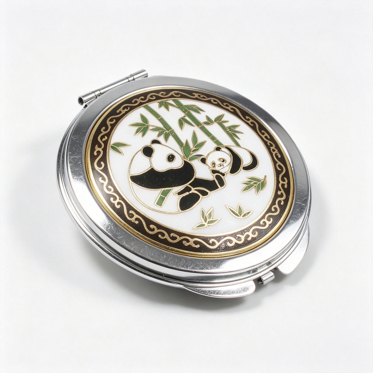 JCJ Vintage Beijing Cloisonne Compact Mirror, Antique Export‑Stock Enamel Collectible Makeup Mirror, Cultural Art Gift