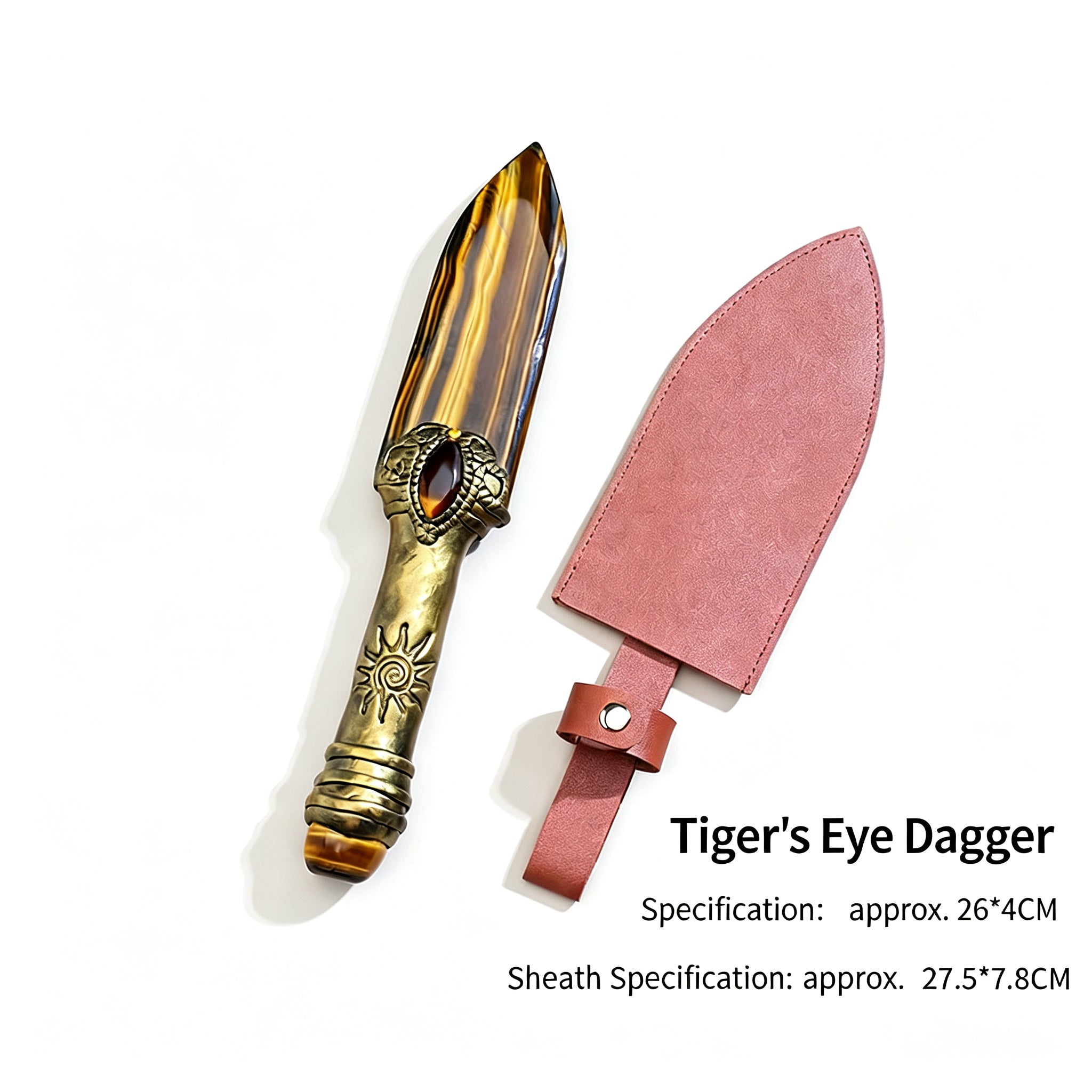 RYS Natural Obsidian Crystal Dagger with Sheath, Handmade Stone Blade & Wooden Handle, Protective Spiritual Tool