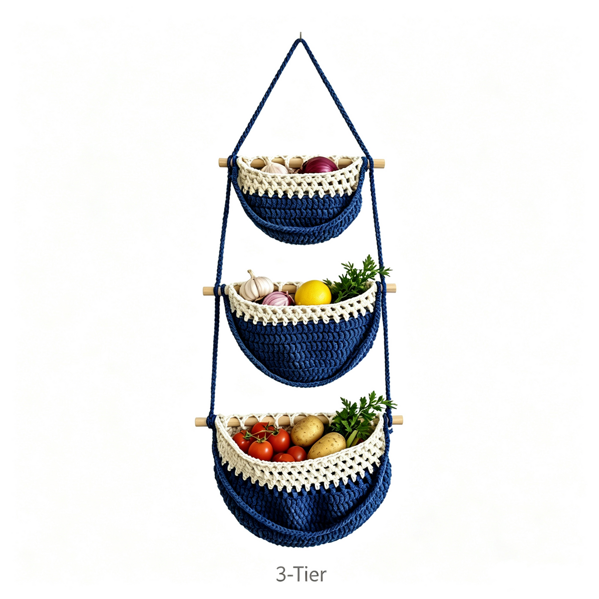 JXG Hand Woven Cotton Wall Hanging Fruit Net Bag Removable Wall Mount Vegetable Storage Basket For Kitchen Home Decor