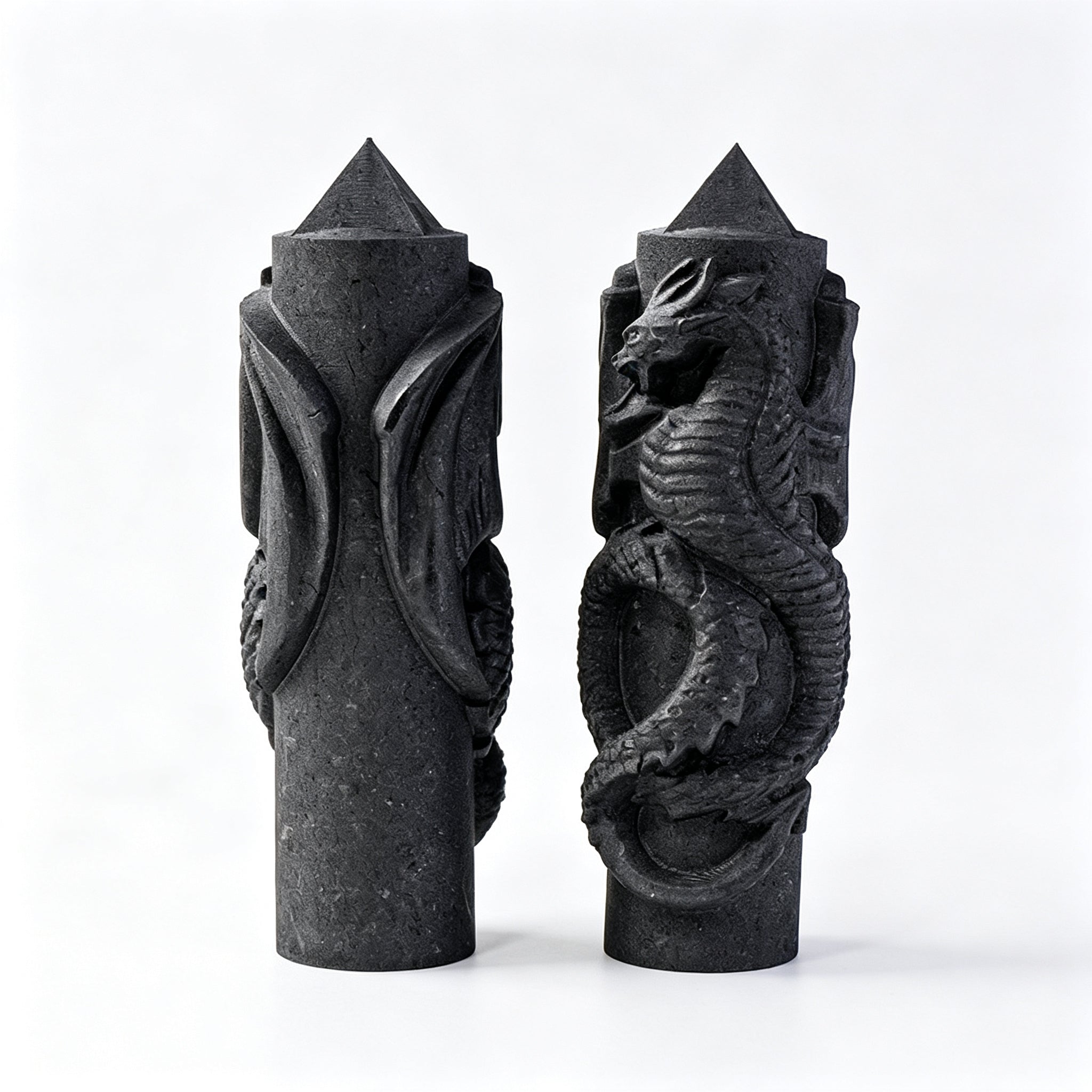 RYS Natural Russian Shungite Dragon Pillar Ornament | Hand-Carved Crystal Sculpture (Eastern/Western Dragon, 2 Sizes)