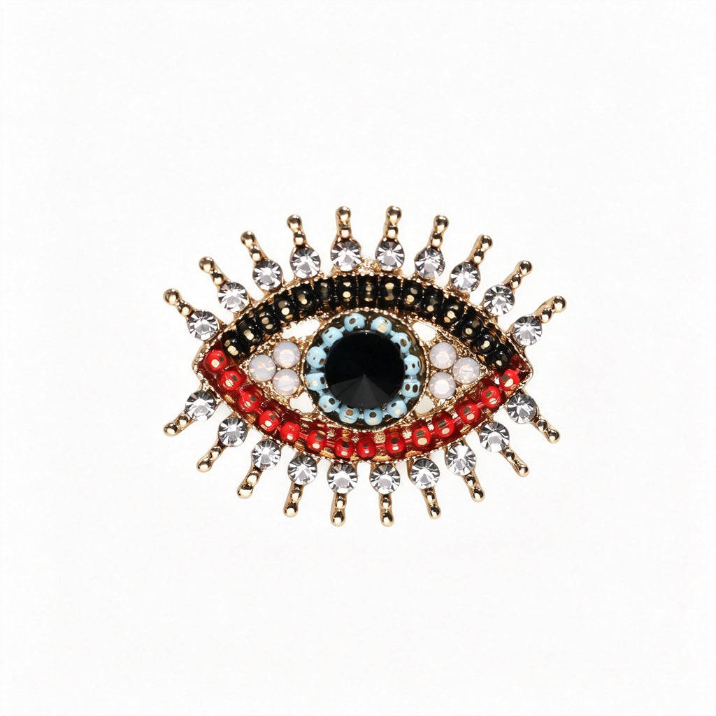 QZY Vintage Evil Eye Rhinestone Brooch Copper Electroplated Women Commute Pin