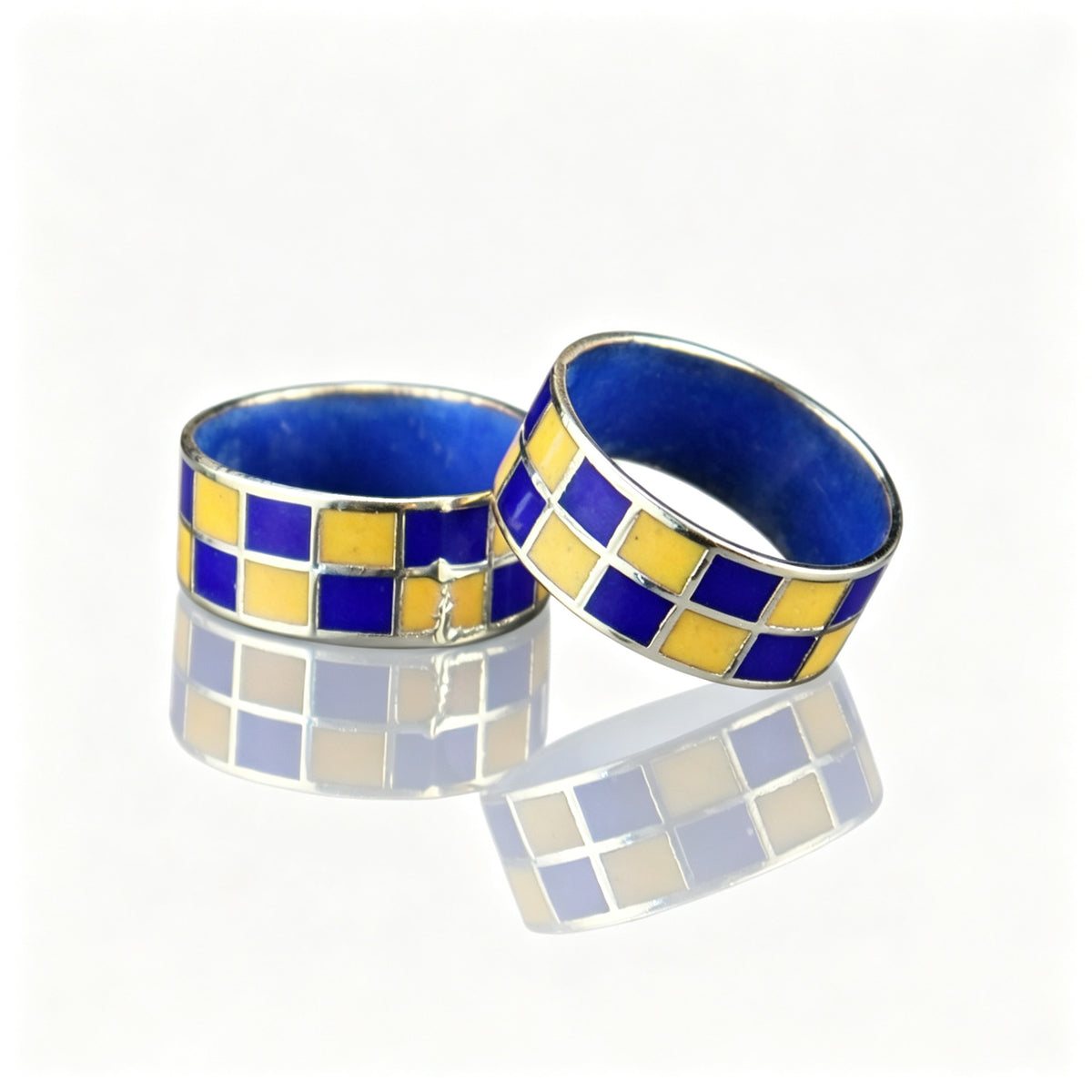 JCJ Vintage Cloisonné Enamel Checkered Ring 1980s era Chinese Collectible Jewelry