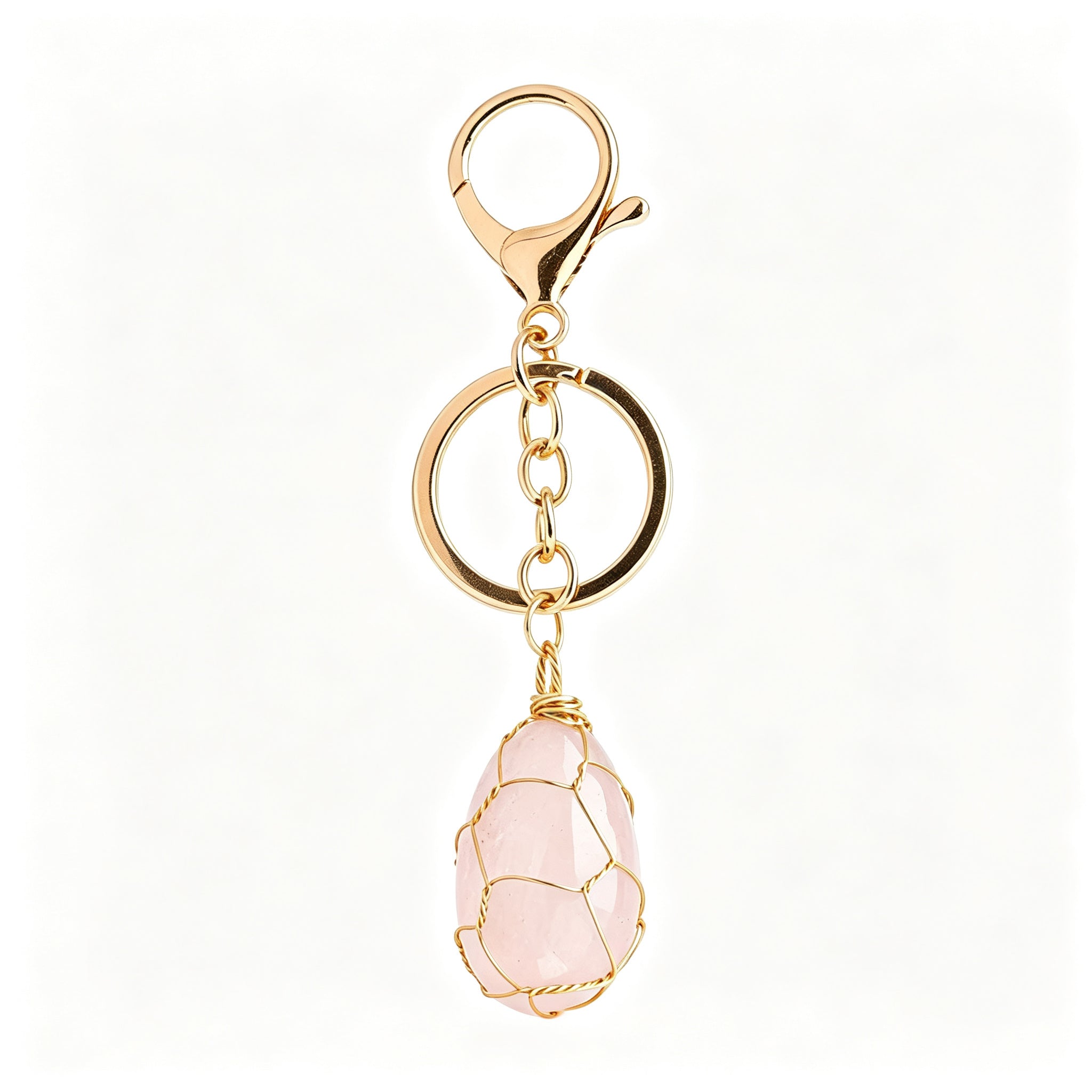 RYS Natural Rough Crystal Handmade Mesh Pouch Keychain Irregular Tumbled Stone Bag Charm