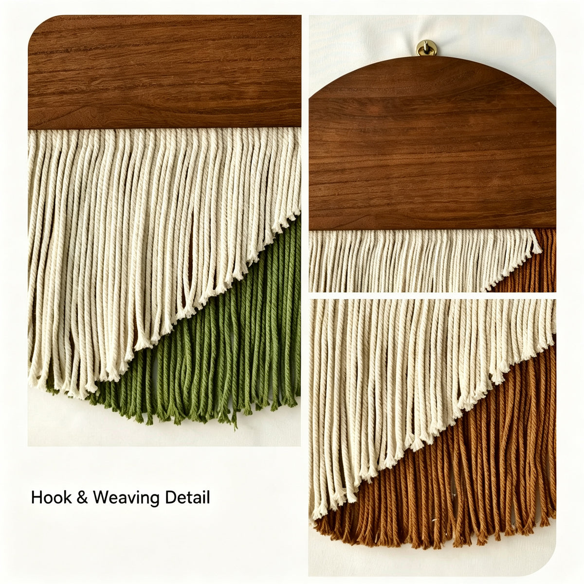 JXG Half‑Round Wood Board Cotton Rope Tassel Wall Tapestry Boho Wall Hanging Decor