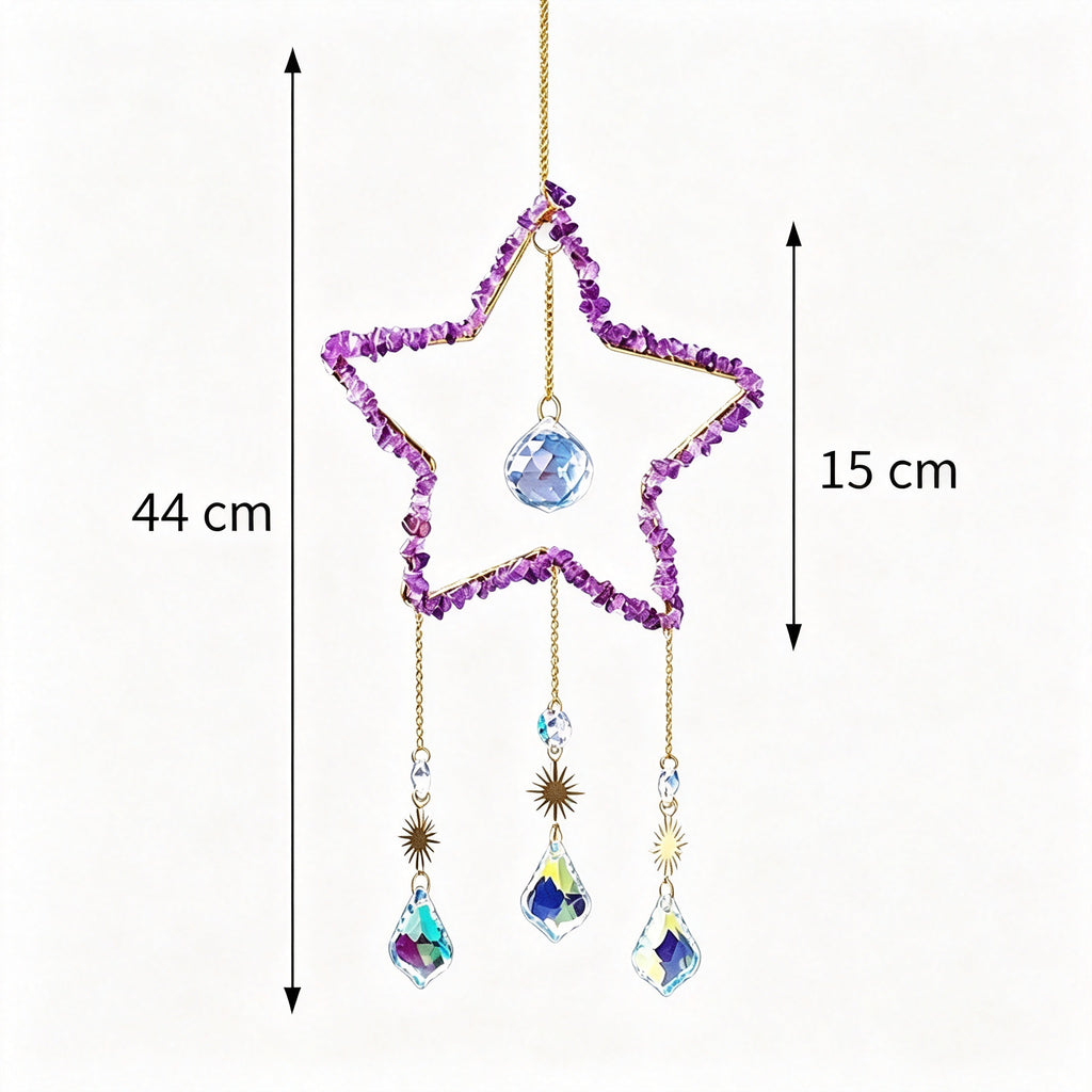 RYS Natural Crystal Chips Star Sun Catcher Hanging Ornament